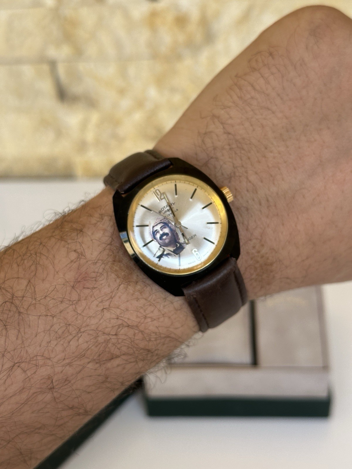 Vintage Rotary Saddam Hussein Iraq Portrait Watch Manual Wind 36mm Boxed 1970s
