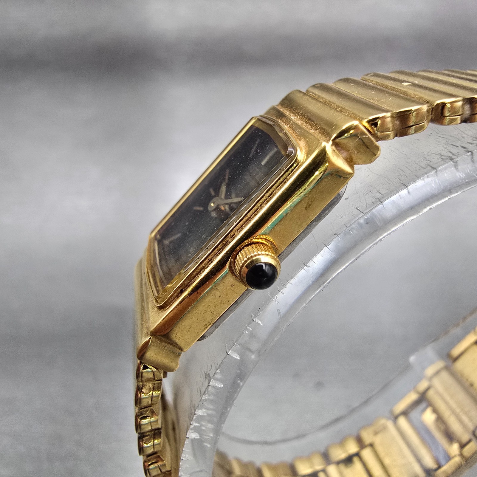 Citizen CQ Watch Women 13mm Black Dial Gold Tone Rectangle 2200-S11917 New Batt