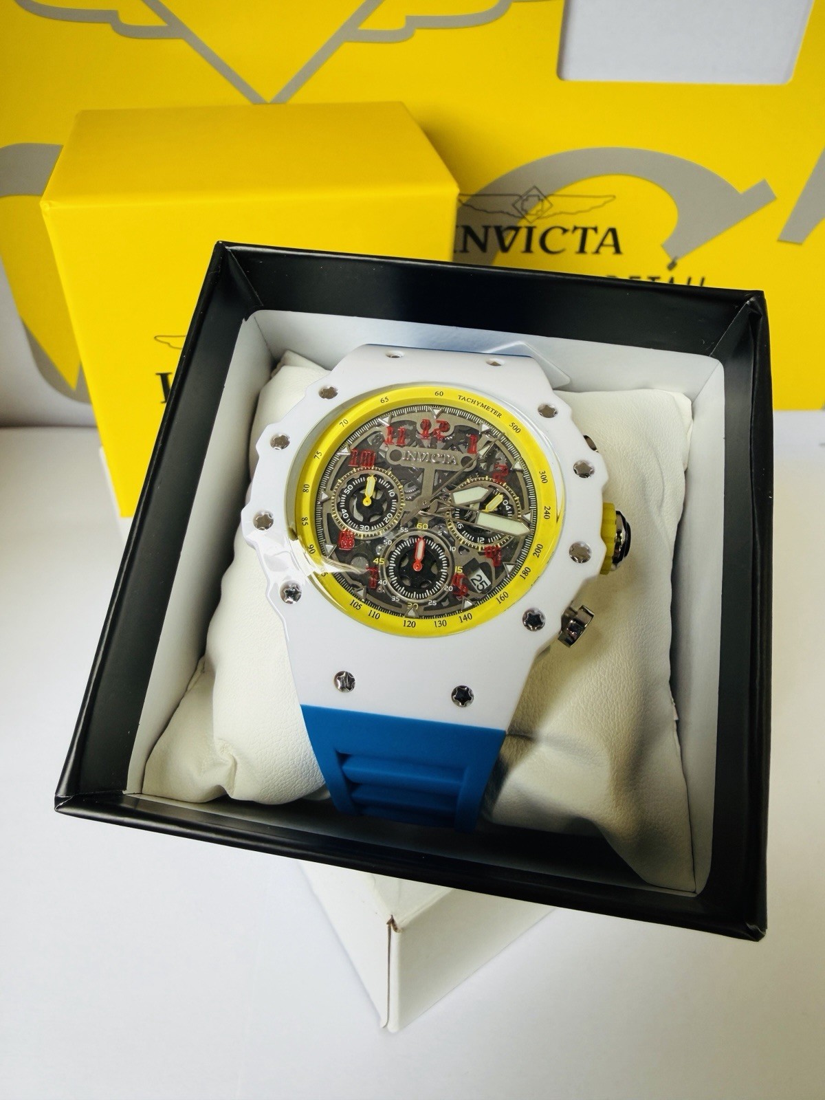 Invicta Racing Vaulthan Men’s 44mm Blue, White, Yellow & Red. Skeleton Dial COOL
