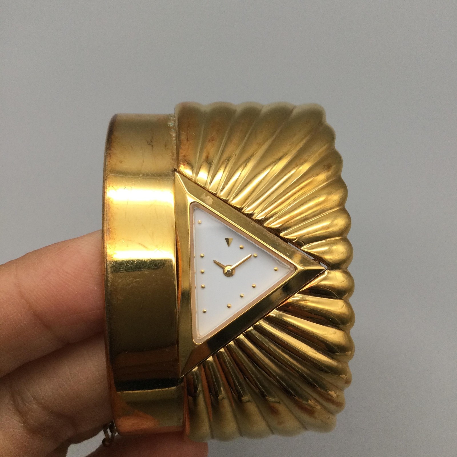 Vintage Franklin Mint Watch Womens 40mm Triangular Dial Gold Tone New Battery