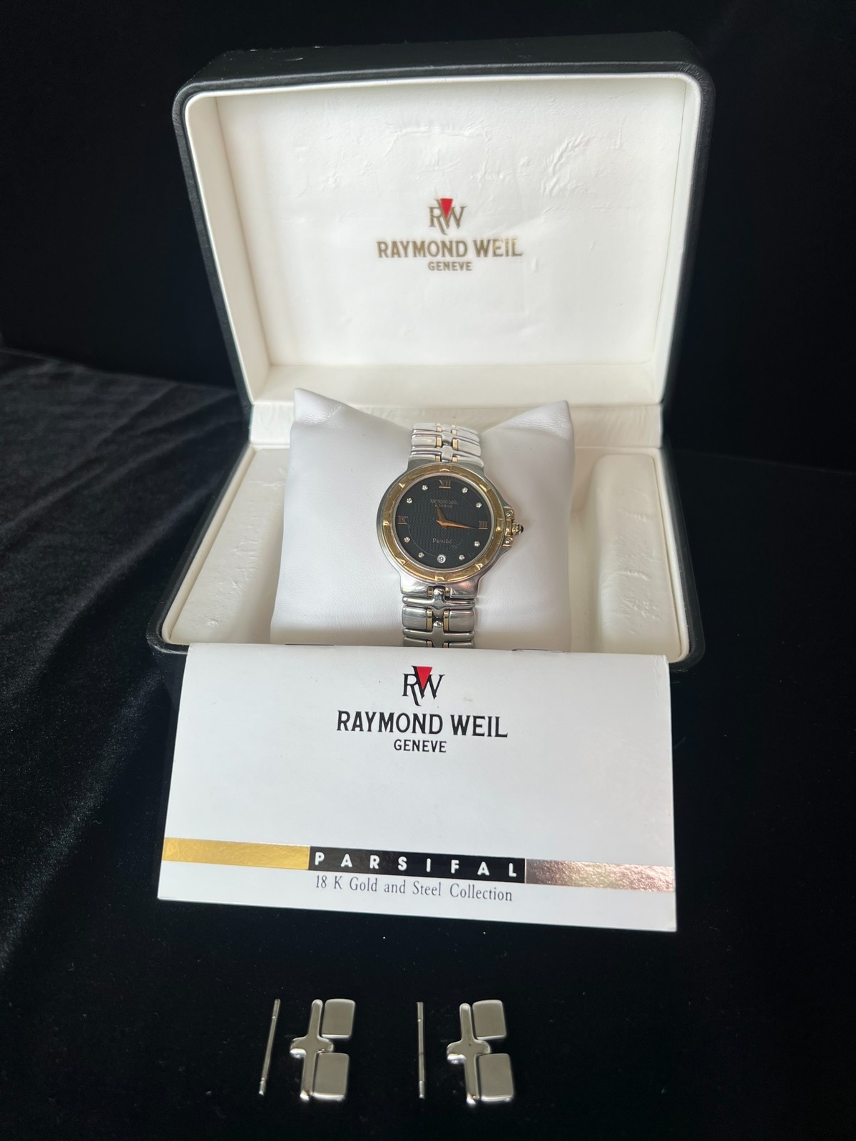 Raymond Weil Parsifal 9190 Two‑Tone Black Dial Swiss Quartz Men’s Watch Box