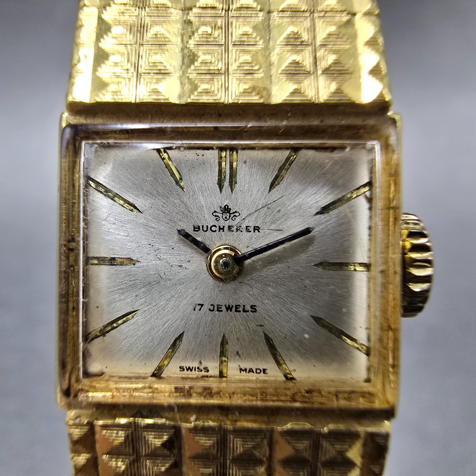 Bucherer Watch Women 16mm Silver Dial Gold Plated Manual Wind Runs Vintage