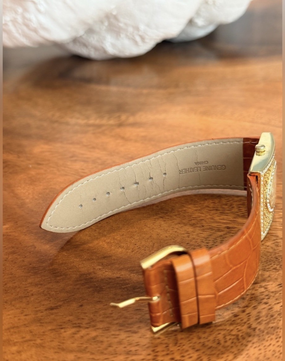 Adrienne Vittadini Crystal Lux Vintage Timepiece CrocEmbossed Leather Strap
