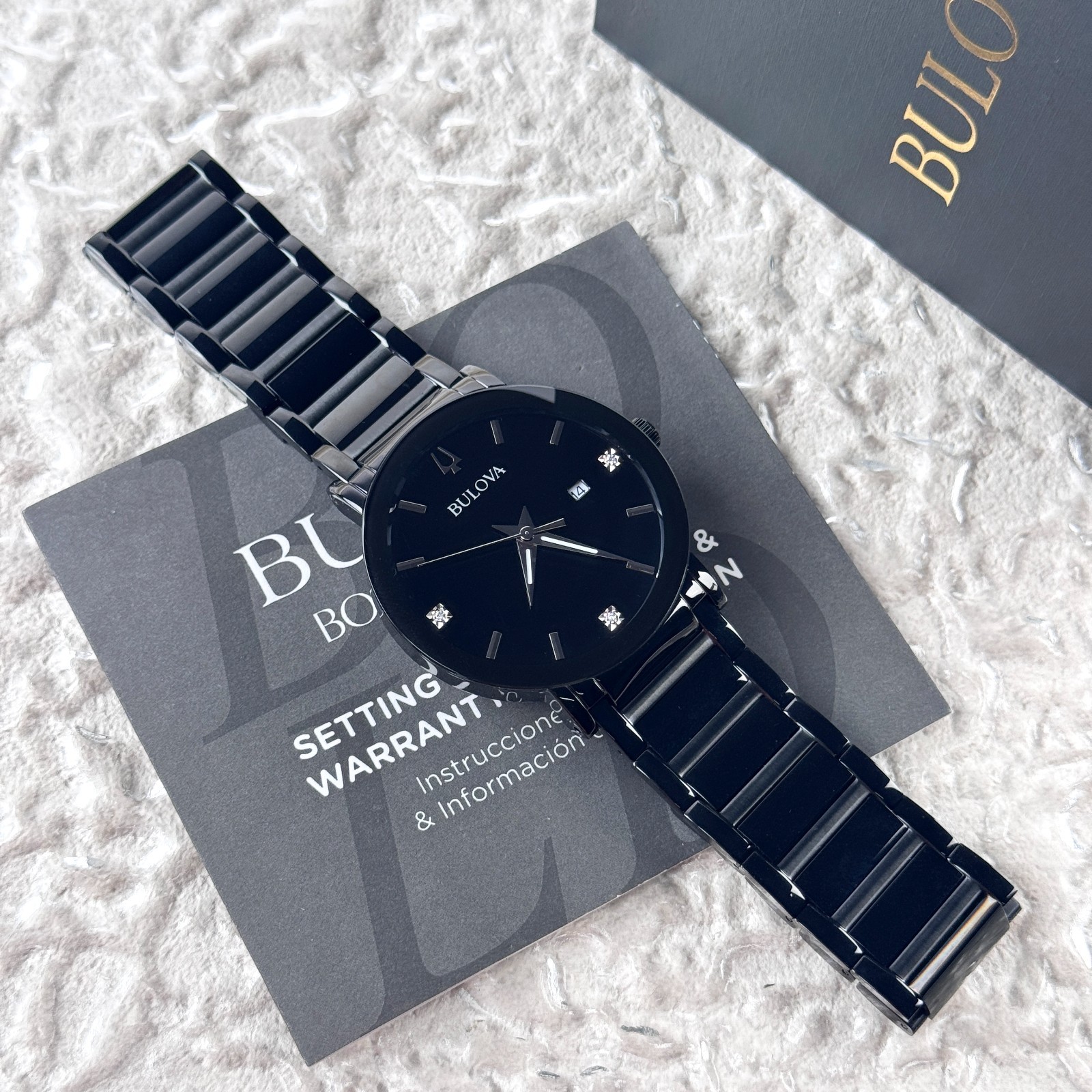 Bulova Men’s Modern Futuro Diamond Black Stainless Steel Quartz Watch 98D144