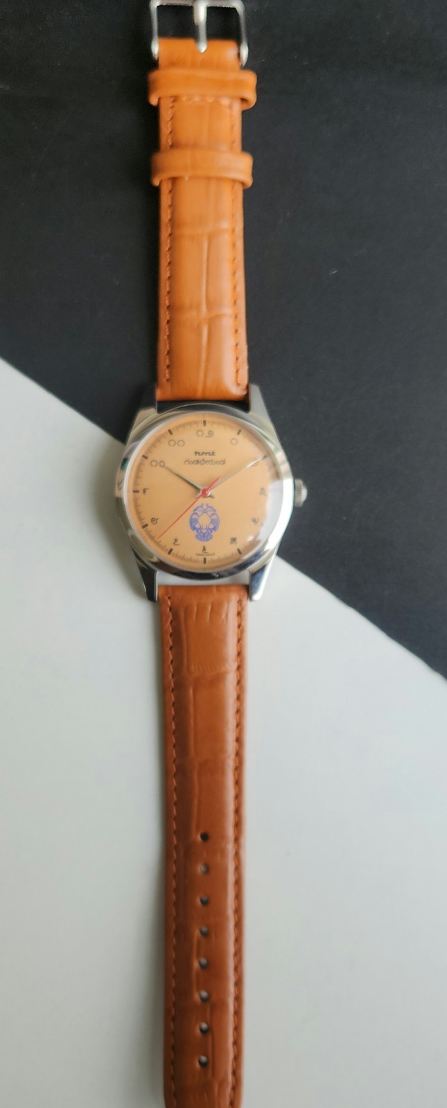 Vintage HMT Janata Kannada Orange Face Mechanical Hand Winding Wrist Watch A49