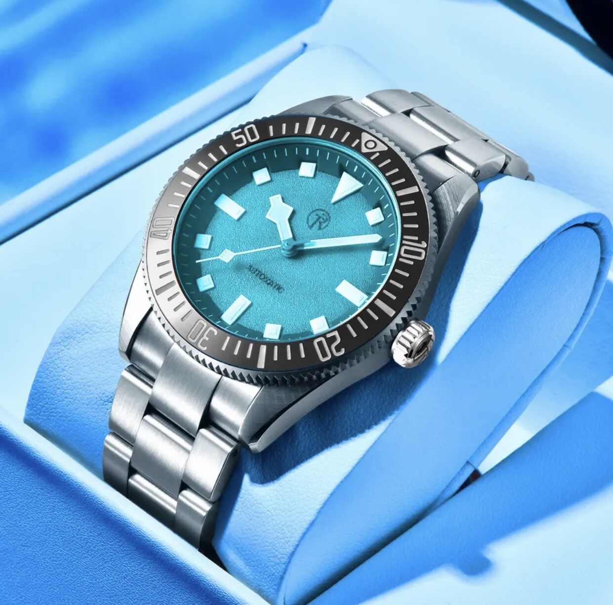 RollsTimi Men’s Watches NH35 Luxury Mechanical Wristwatch Automatic Sky Blue New