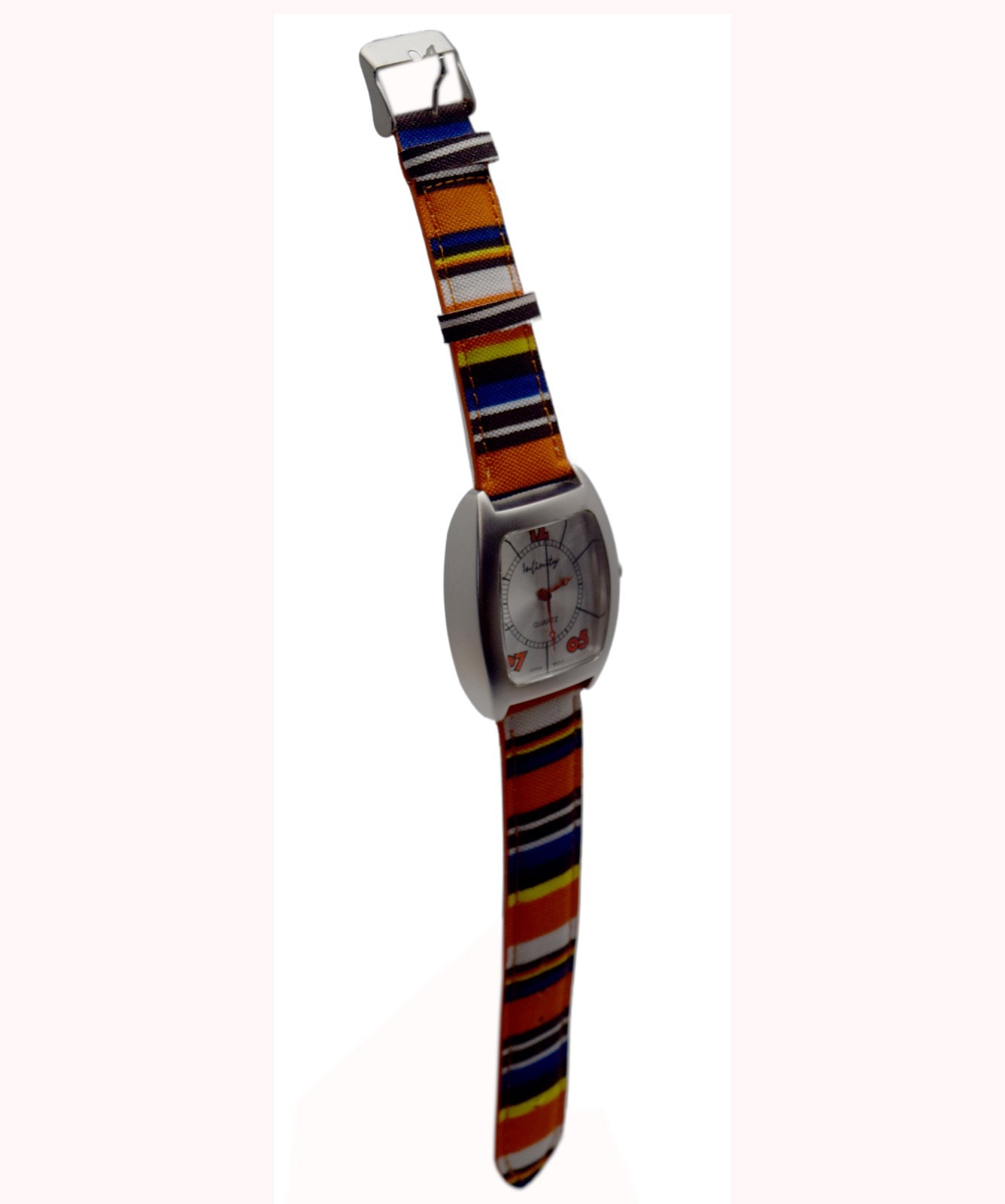 INFINITY: MULTICOLOR CANVAS LEATHER BAND OVALISH RECTANGLUAR CASE ANALOGE WATCH