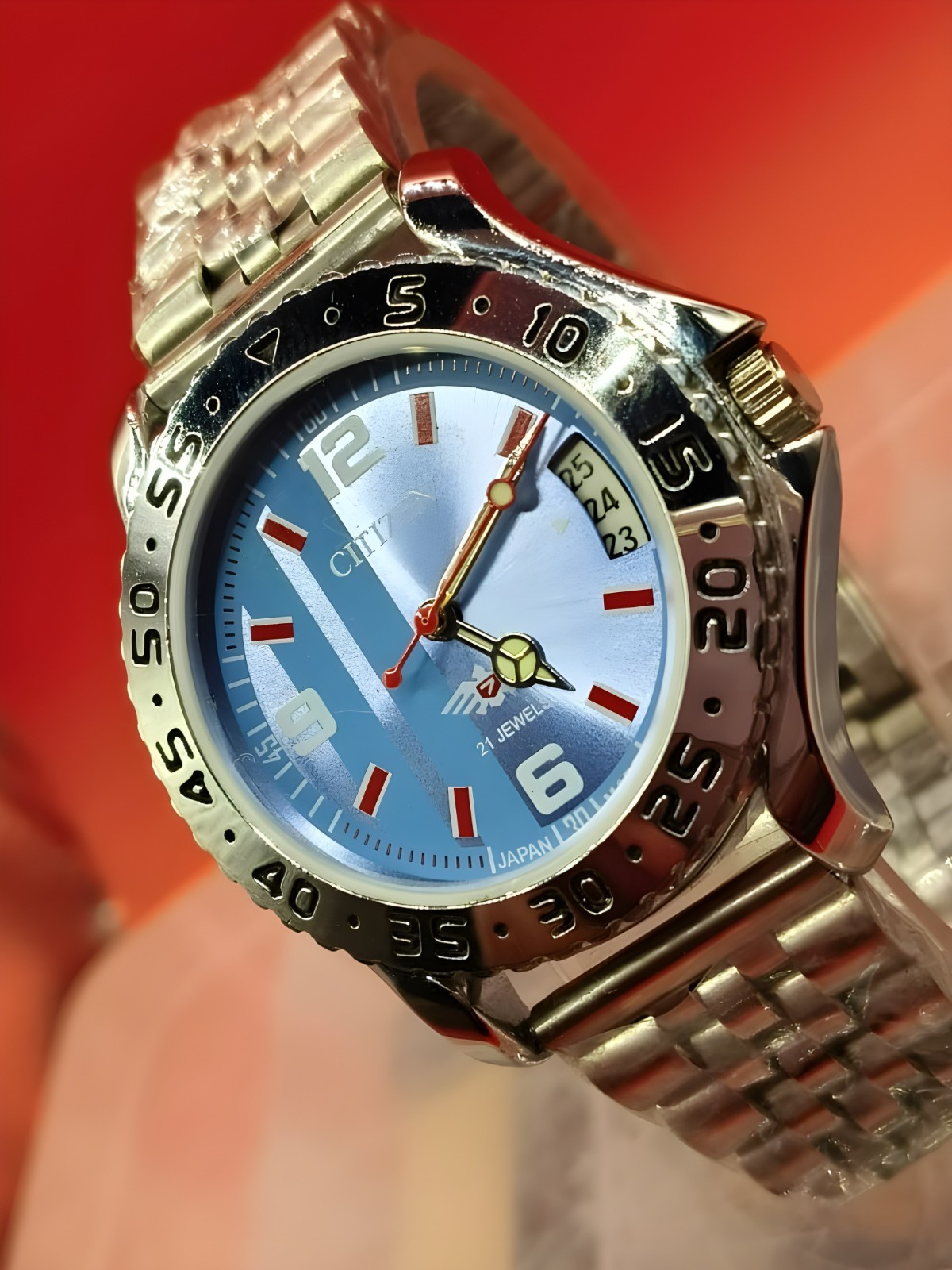 Automatic 8200 21Jewels Restored White Dial Blue Date Mens Watch Vintage 46