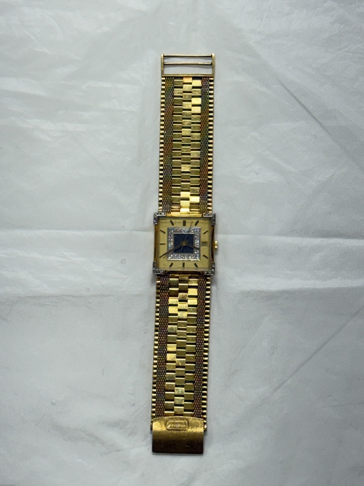 Juvenia Macho Square Dial 18k Yellow Gold Date Automatic 30mm Watch Vintage 101g