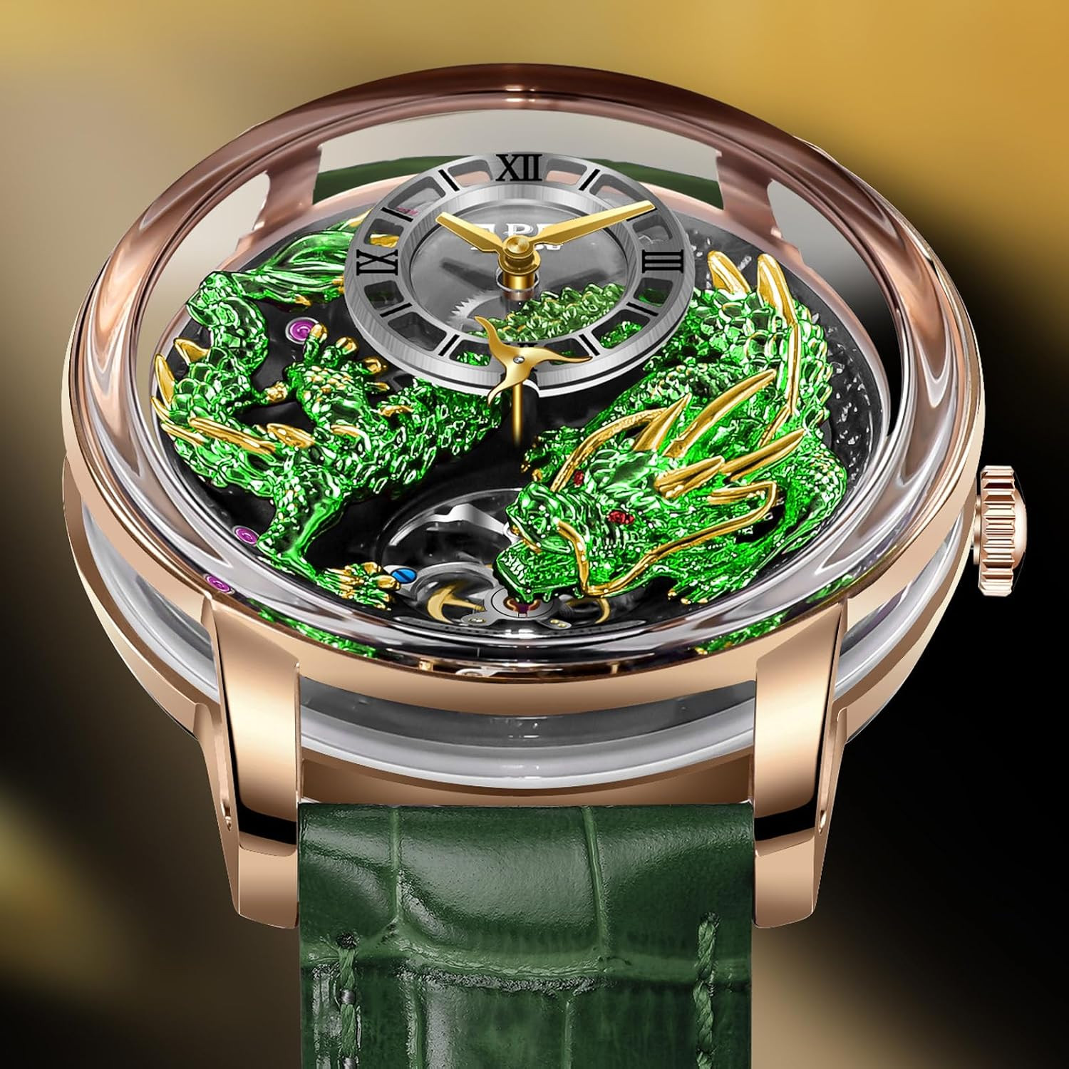 Limited Edition Dragon Men’s 3D Automatic Watch – 5ATM Waterproof Leather Strap