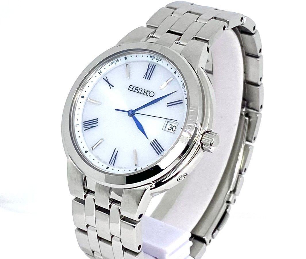 SEIKO Radio Solar Men s Wristwatch JIS Class 1 Magnetic Resistance White Dial Bl