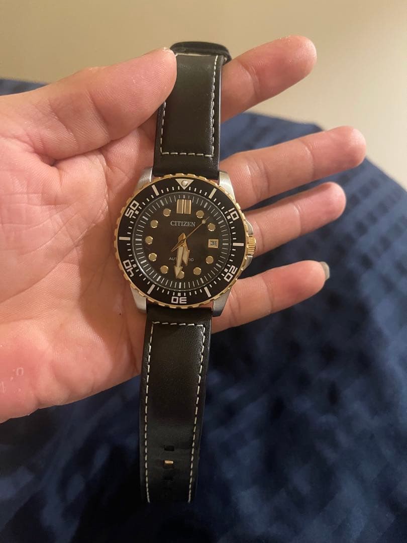 Citizen Automatic Black Wristwatch Leather Band Timepiece Genuine Premium