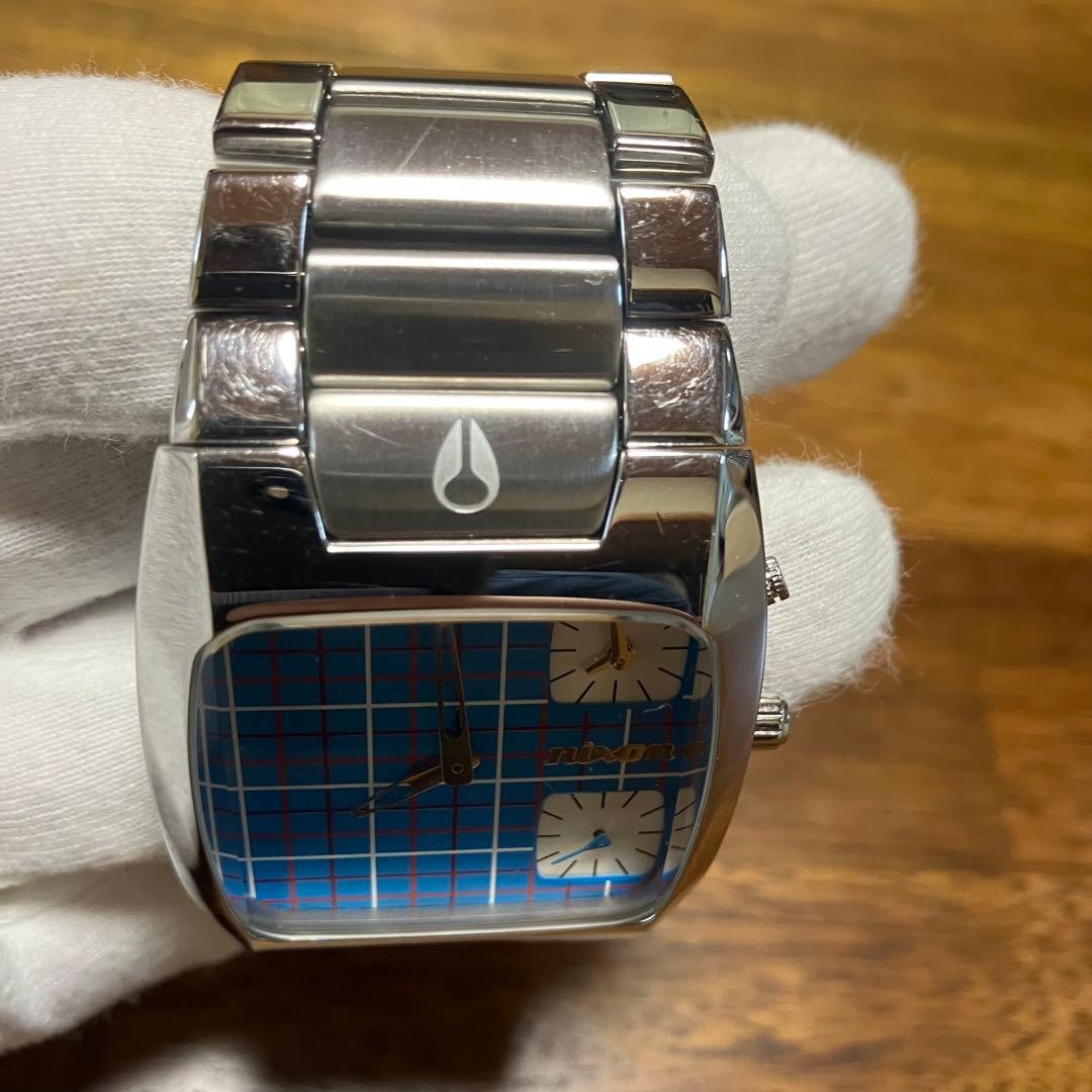 Nixon The Banks Quartz Watch Blue Check Dual Time Stainless 100m 18cm