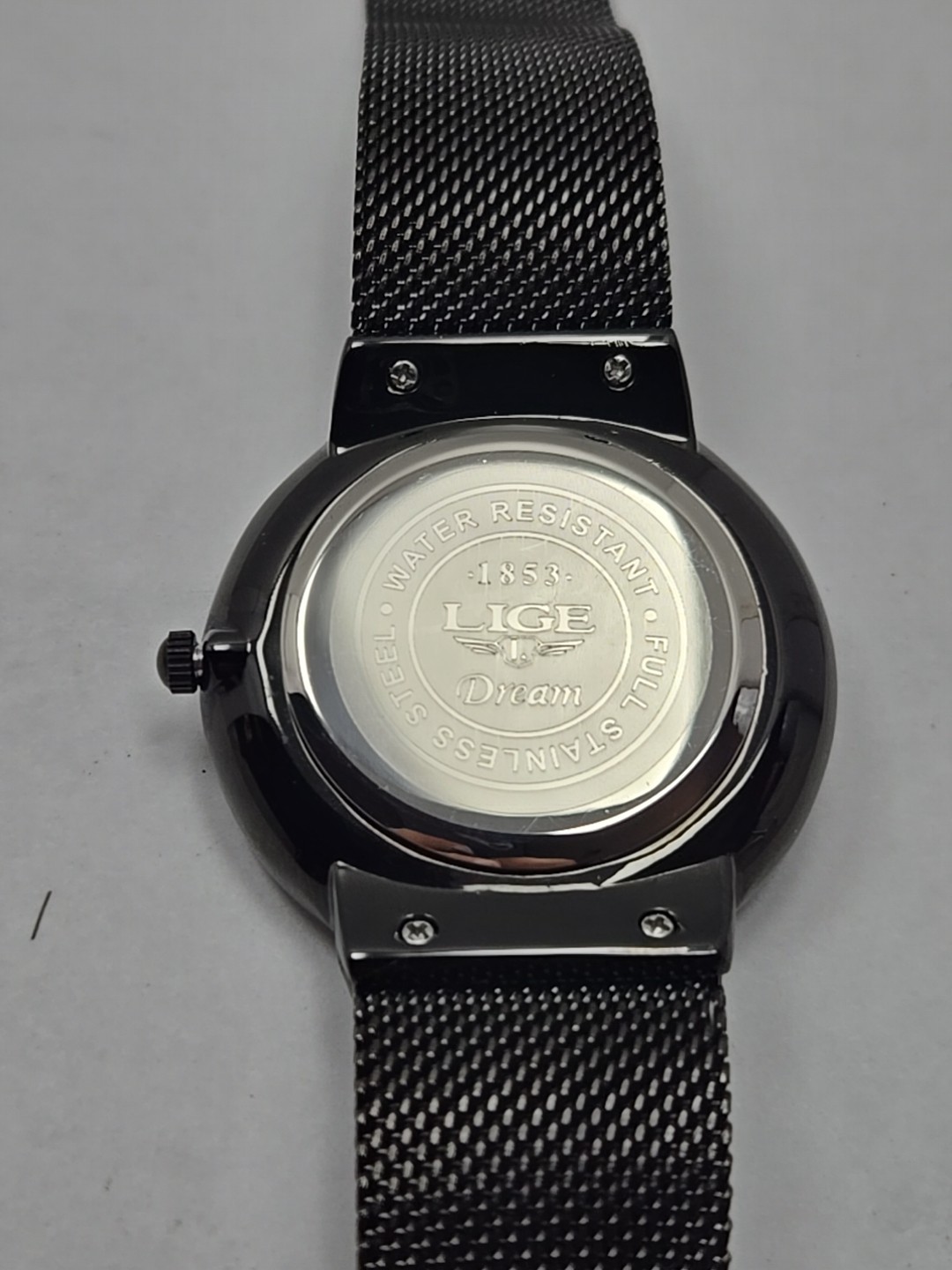 LIGE Dream Black Mesh Stainless Steel Date Quartz Subdial Watch New Battery Mens