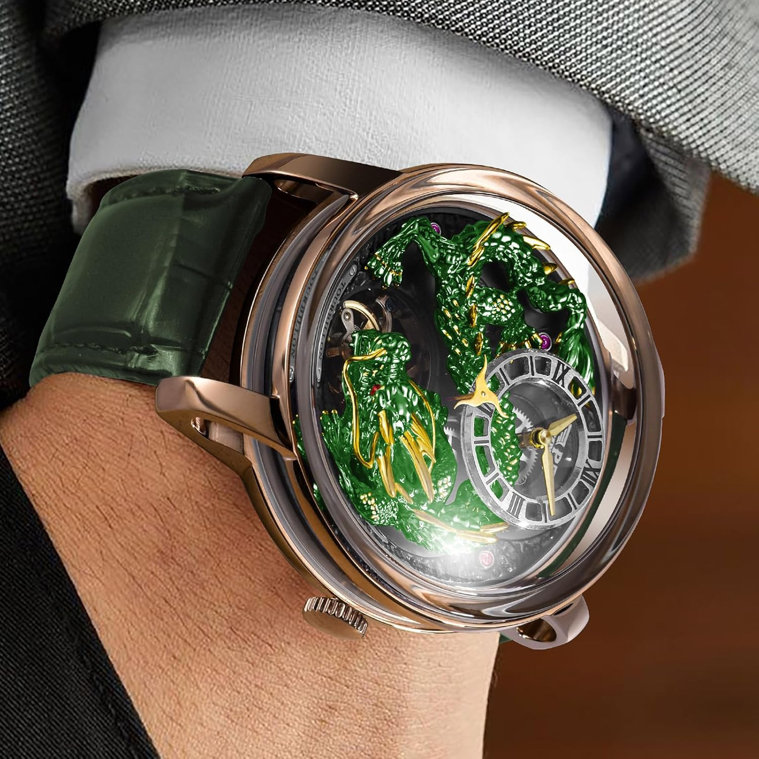 Limited Edition Dragon Men’s 3D Automatic Watch – 5ATM Waterproof Leather Strap