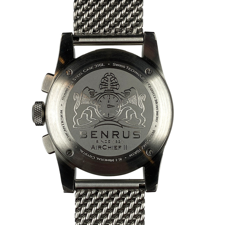 Benrus AirChief2 AC3-SA-BK-SM Chronograph Stainless Steel 41MM Mens Quartz Watch