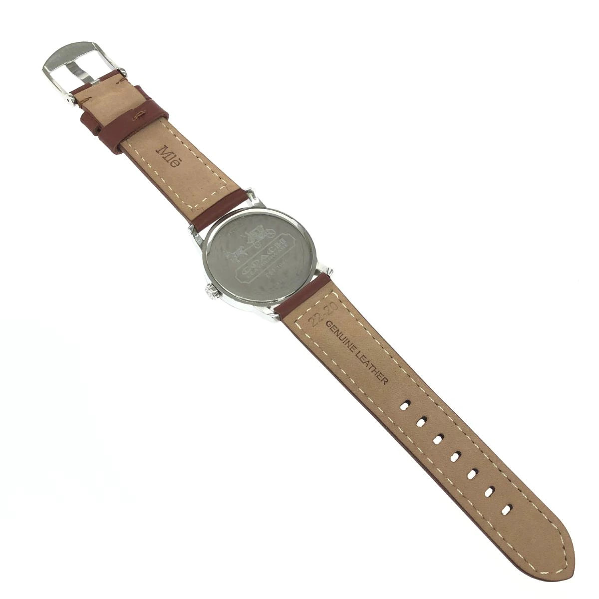 COACH Bleecker Wristwatch Quartz SS Leather Silver Color Brown Ladies Used