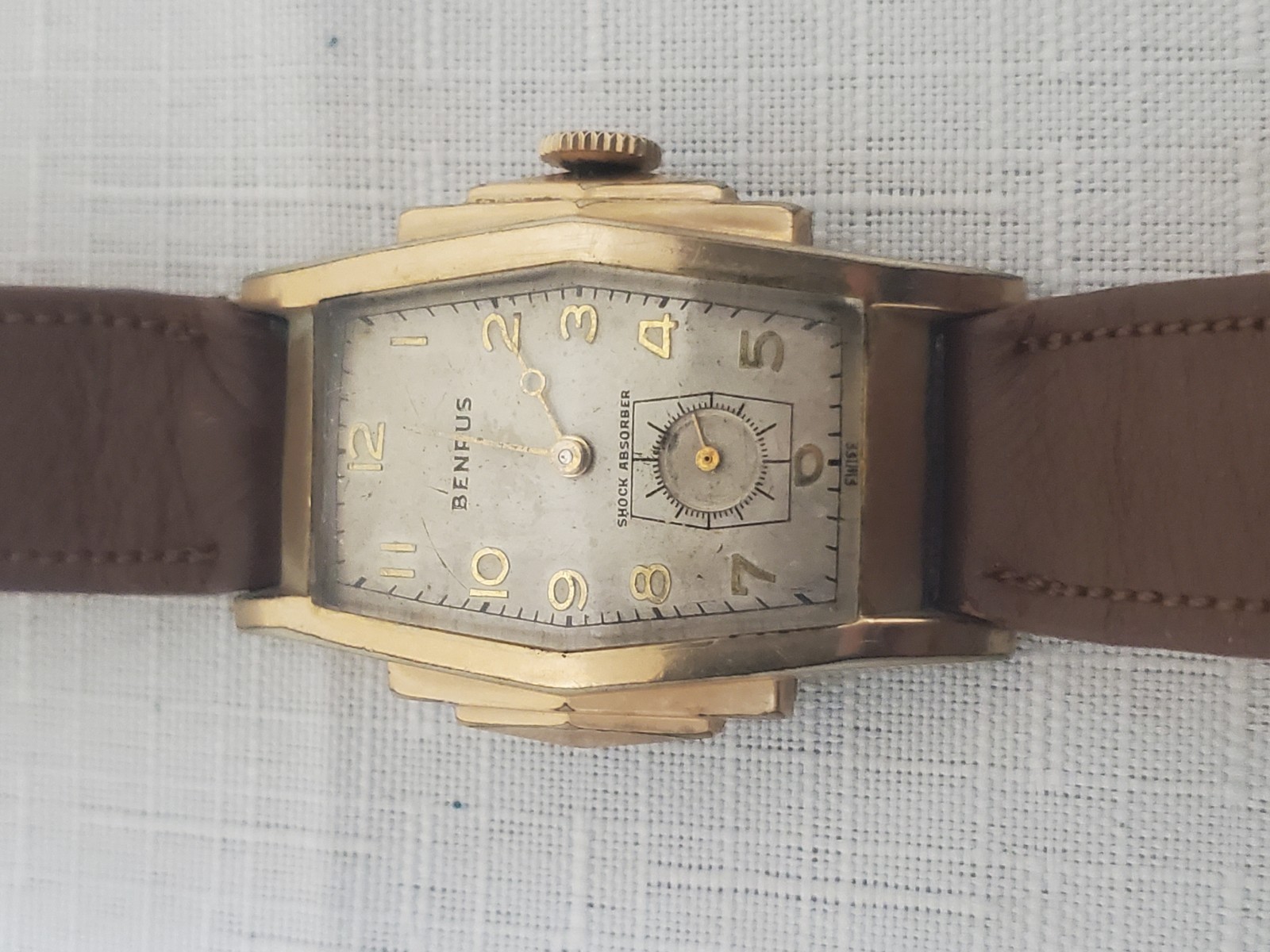 Benrus Shock Absorber Model BB3 Gold Filled Bezel Tank Watch For Repair or Parts