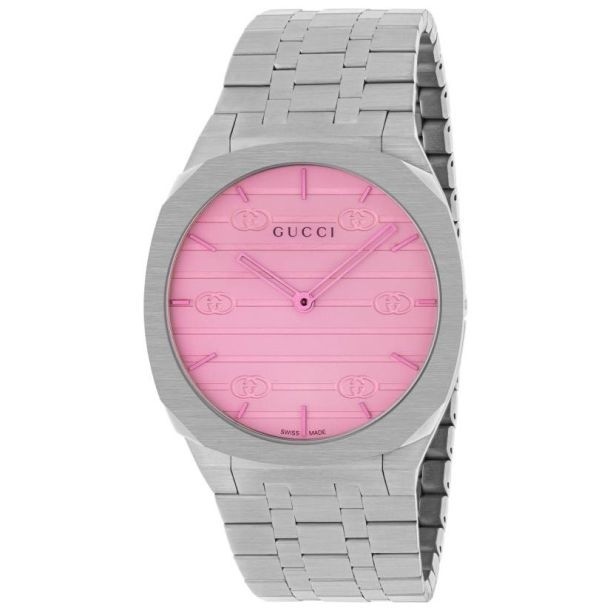 Gucci 25H YA163410 38mm Quartz Watch – Pink Unisex Stainless Steel Bracelet