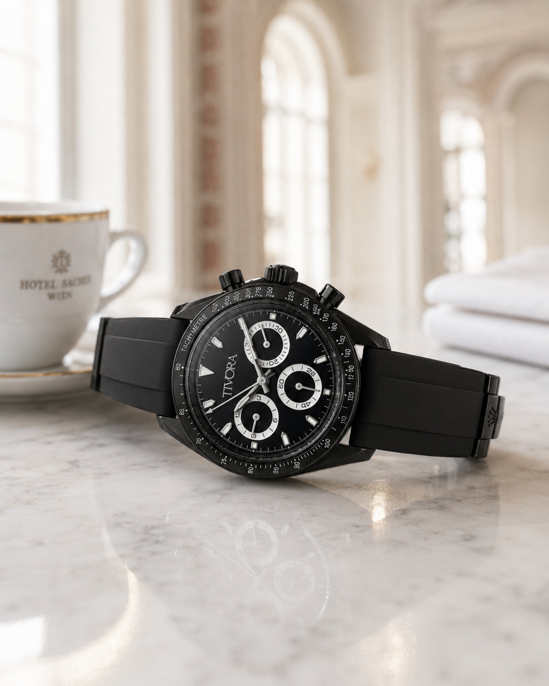TÍVORÁ Veyron Argent Steel All Onyx Dial – Custom Branded Automatic Chronograph