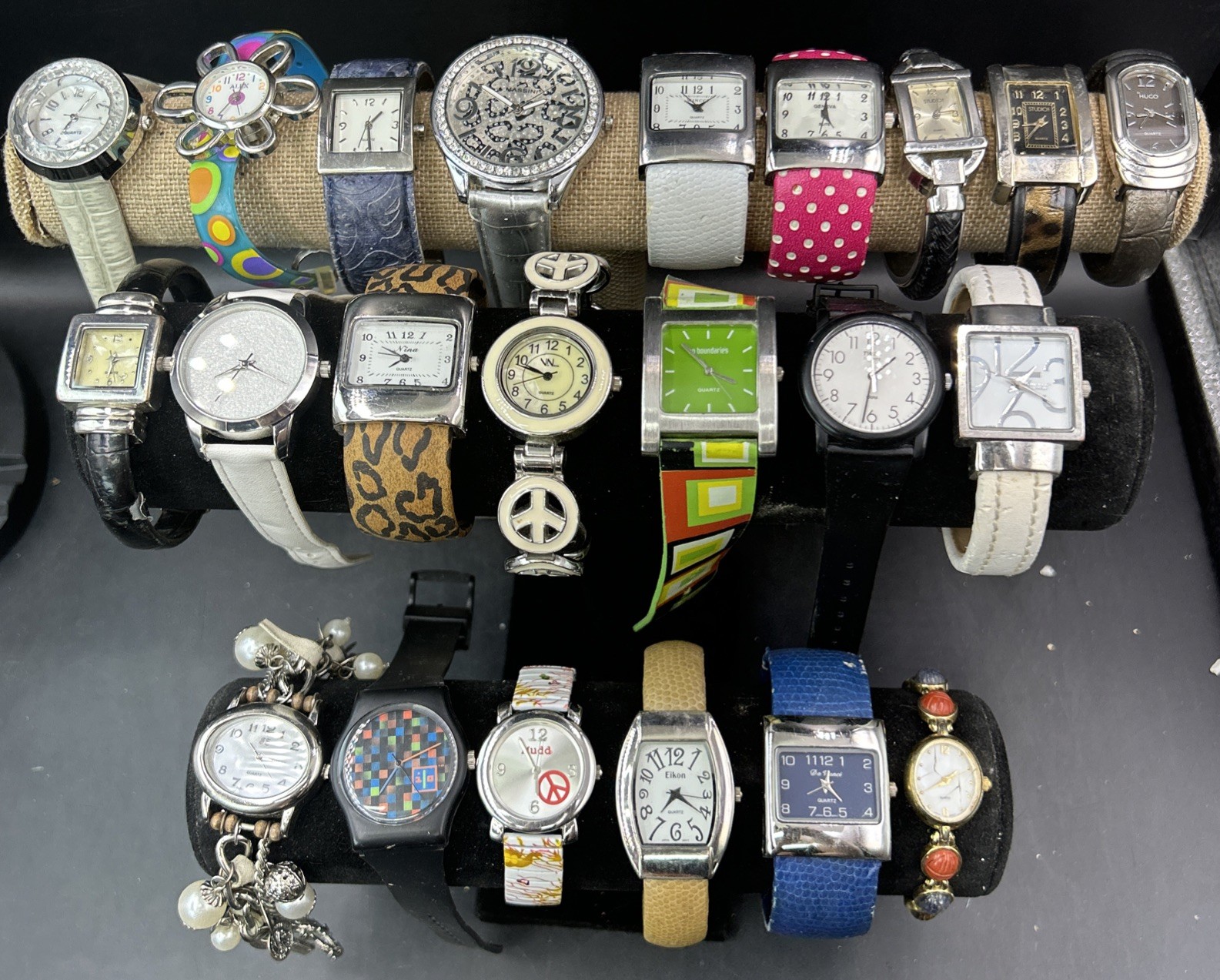 Lot of 22 Quartz Womens Fashion Wrist Watches, Massini, Eikon, Hugo + More