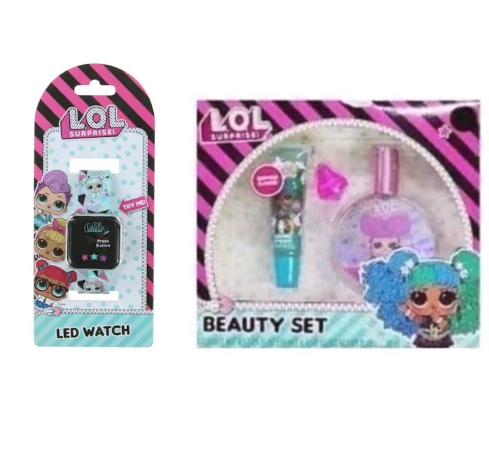 New 2pc Girls Fragrance, Flavored Lip Gloss, Keychain Charm, Watch