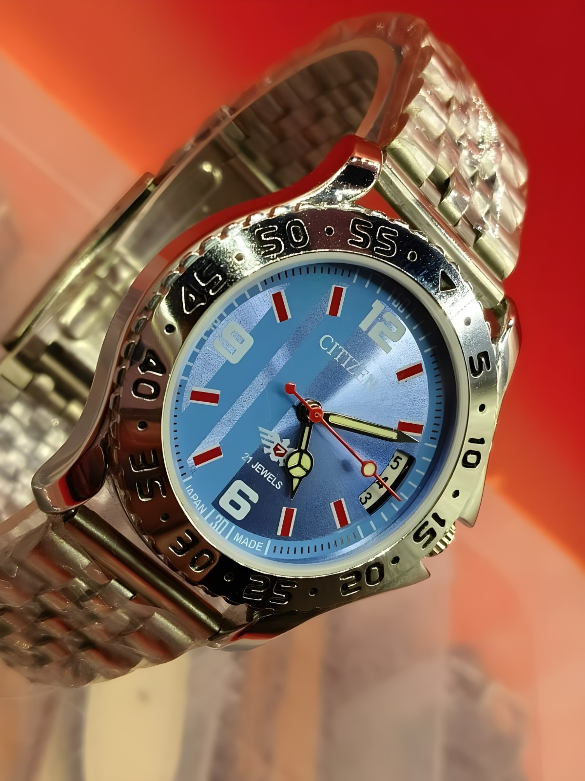 Automatic 8200 21Jewels Restored White Dial Blue Date Mens Watch Vintage 46