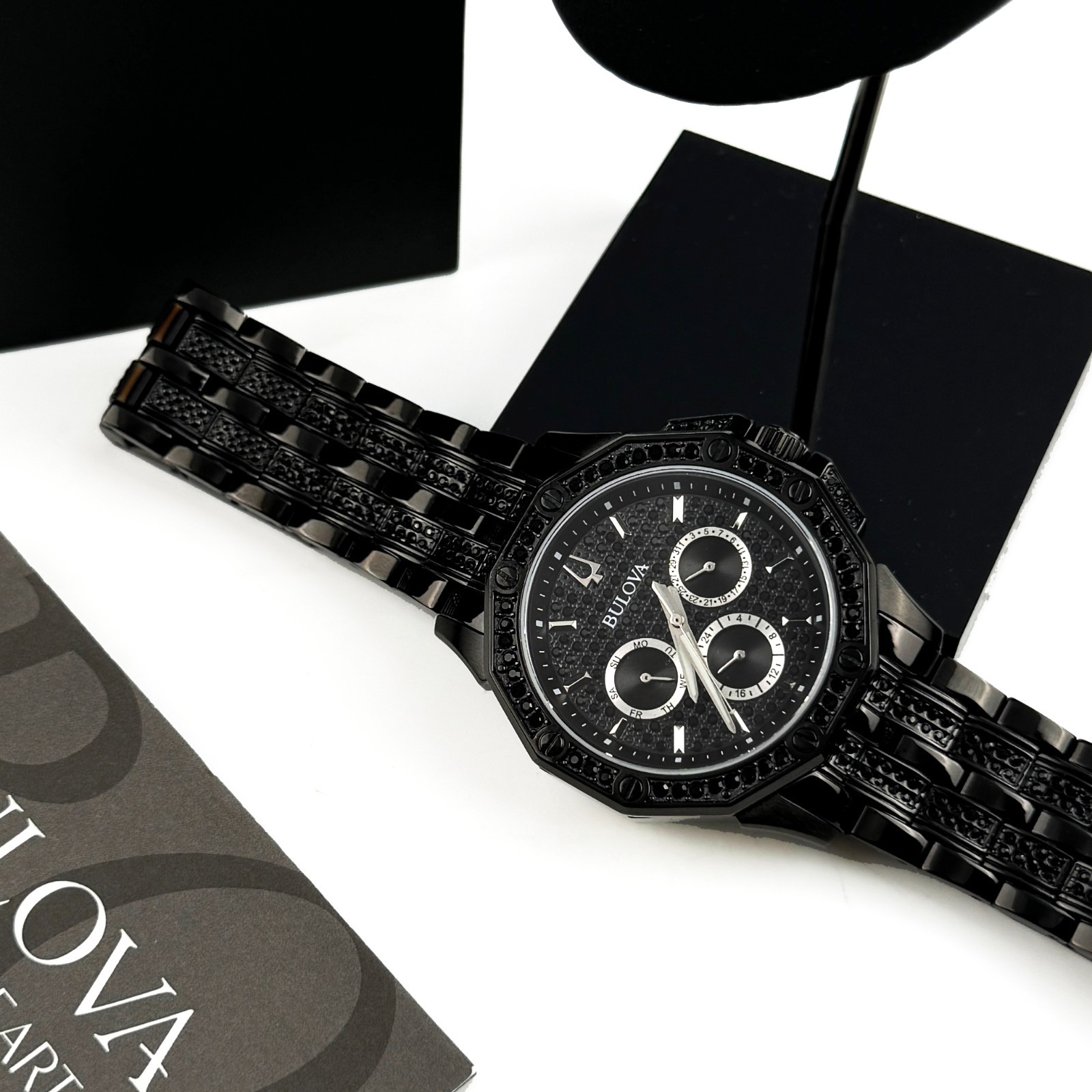 Bulova Octava Crystal 98C134 Black Pave Dial Quartz Stainless Steel Men’s Watch