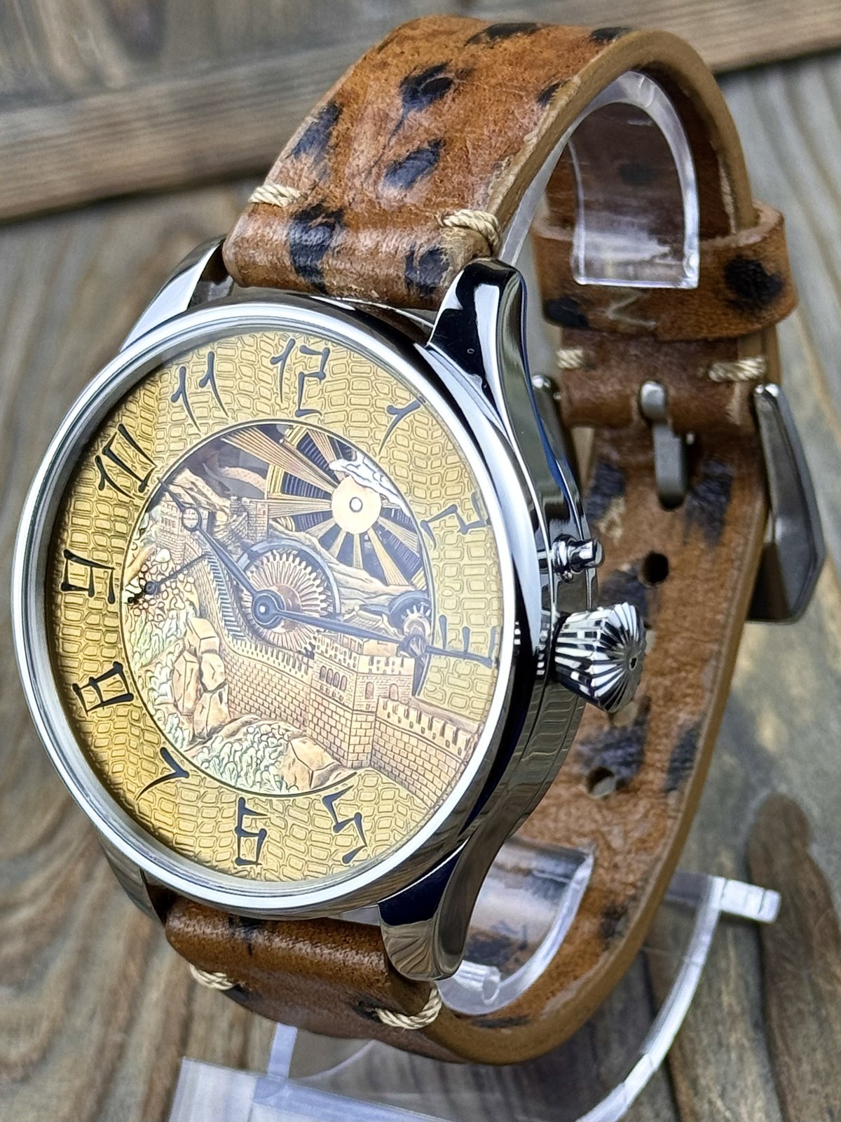 Skeleton Watch Hand Engraved & Vintage Swiss Pocket Watch Movement China, 48mm