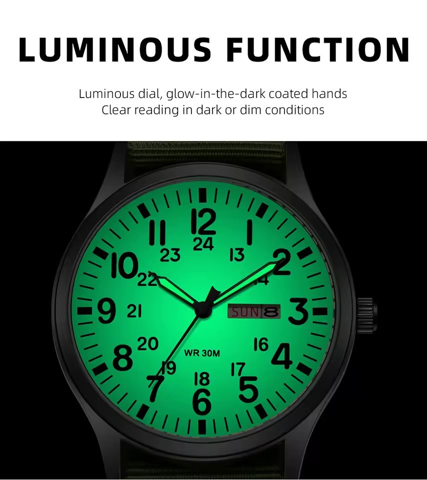 TPW Field Watch, Easy Read Fabric Nylon Strap, 24 Hour Display, Quartz Movement