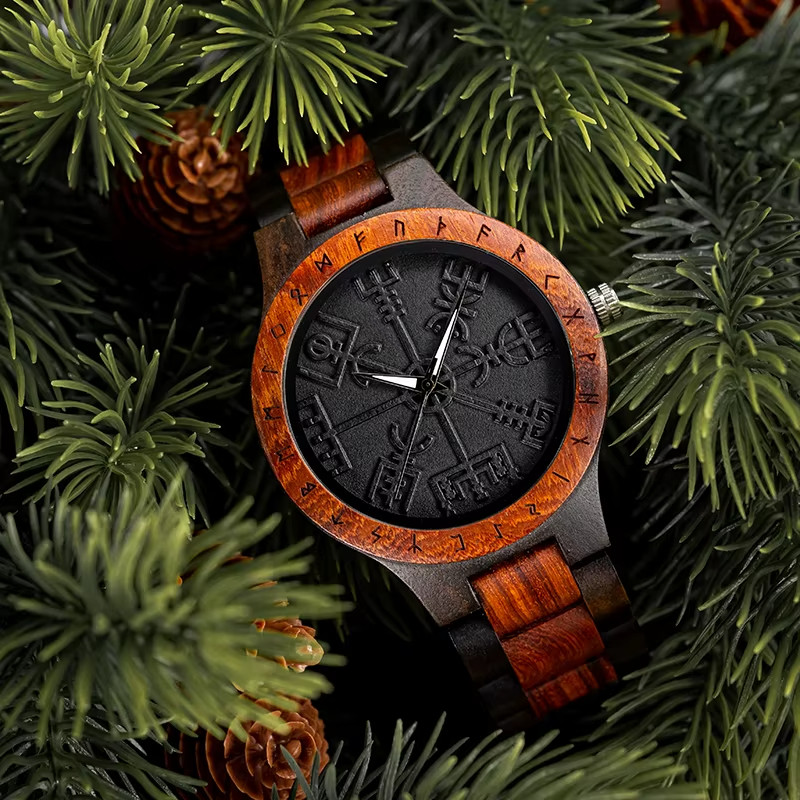 Emporizen Viking Compass Wooden Watch for Men – Vegvisir Viking Gift for Men