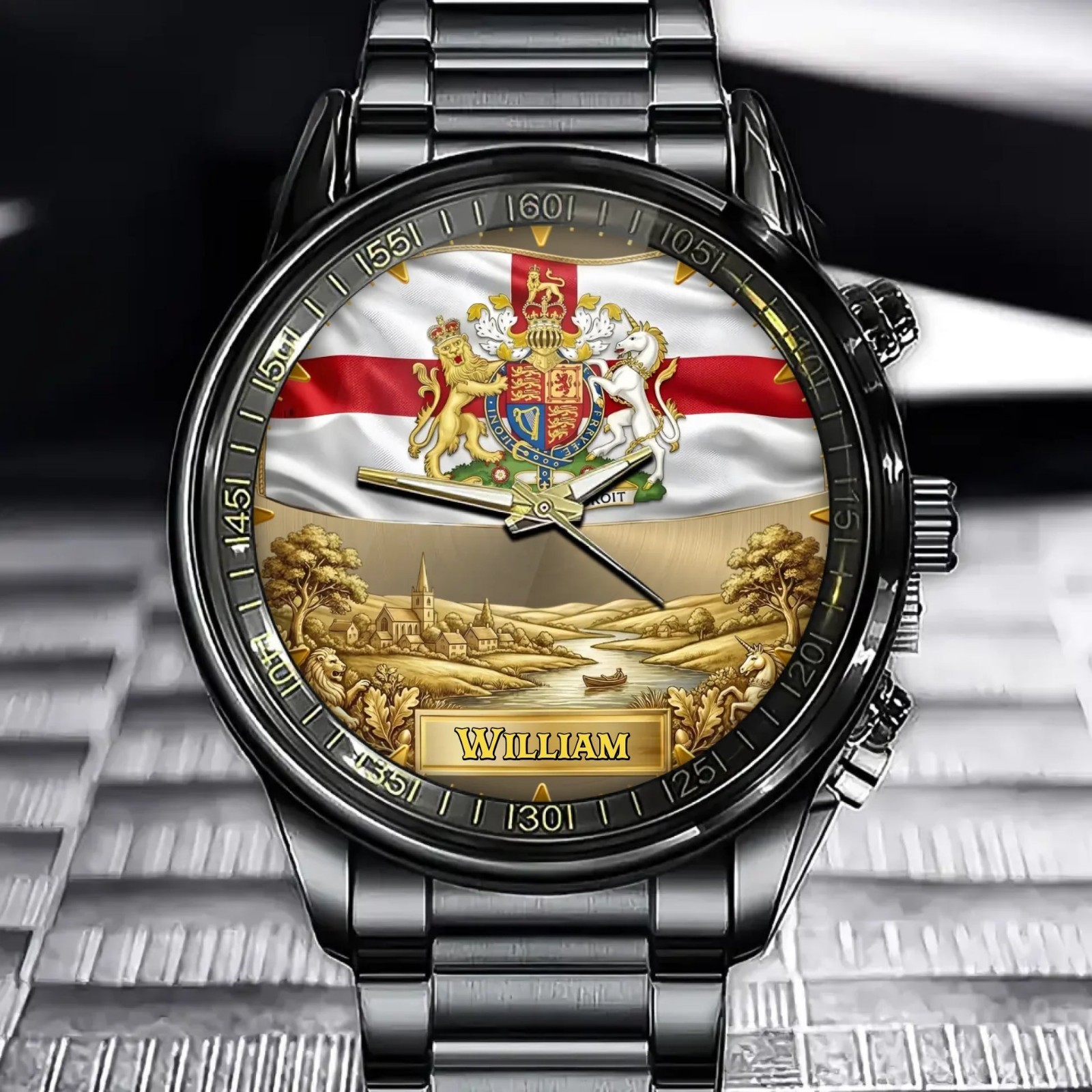 Personalized England Coat Of Arms Watch – Custom Engraving For National Pride