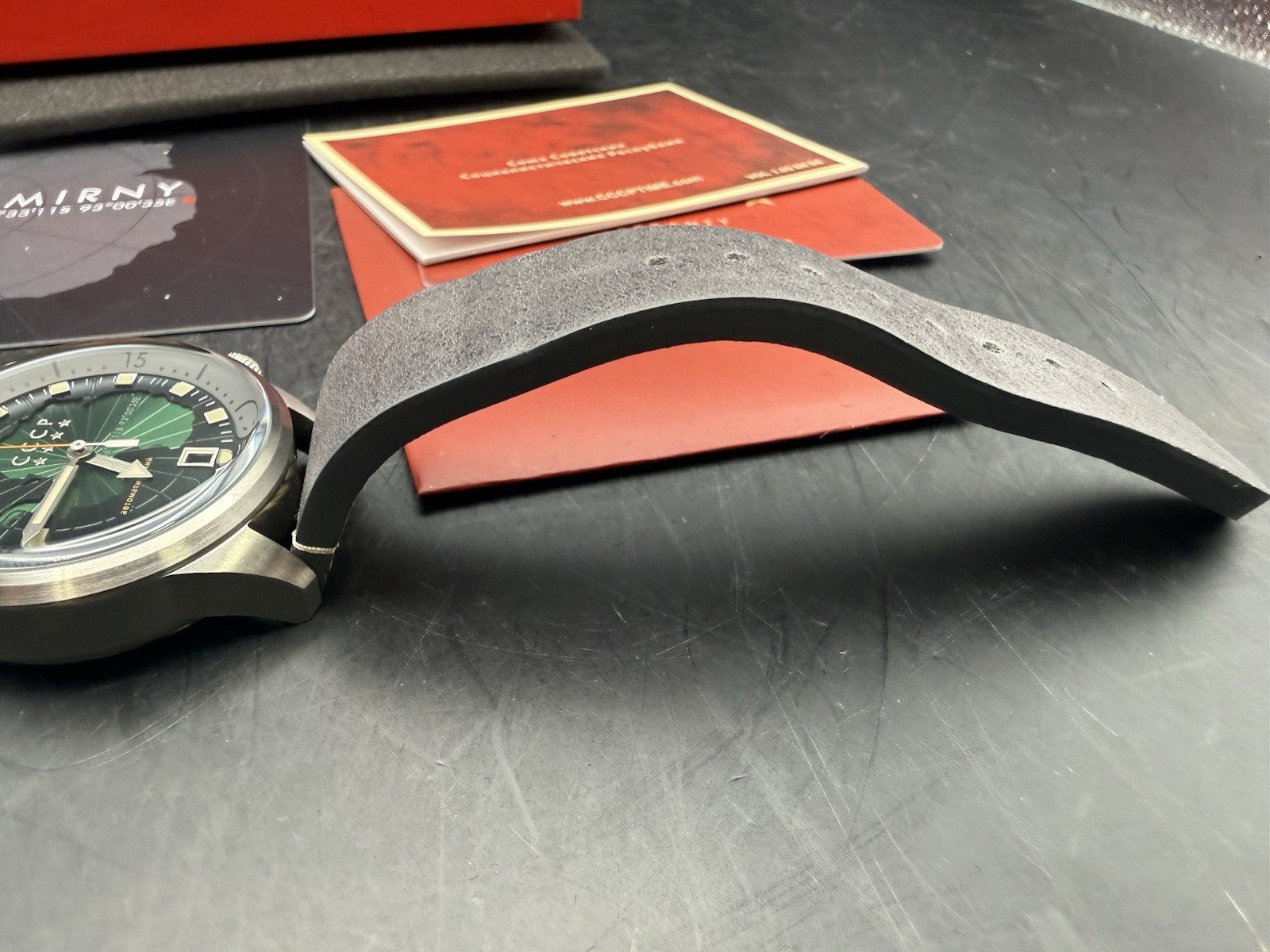 CCCP Mirny Watch Soviet-Inspired Green Dial Leather Strap Box Damage