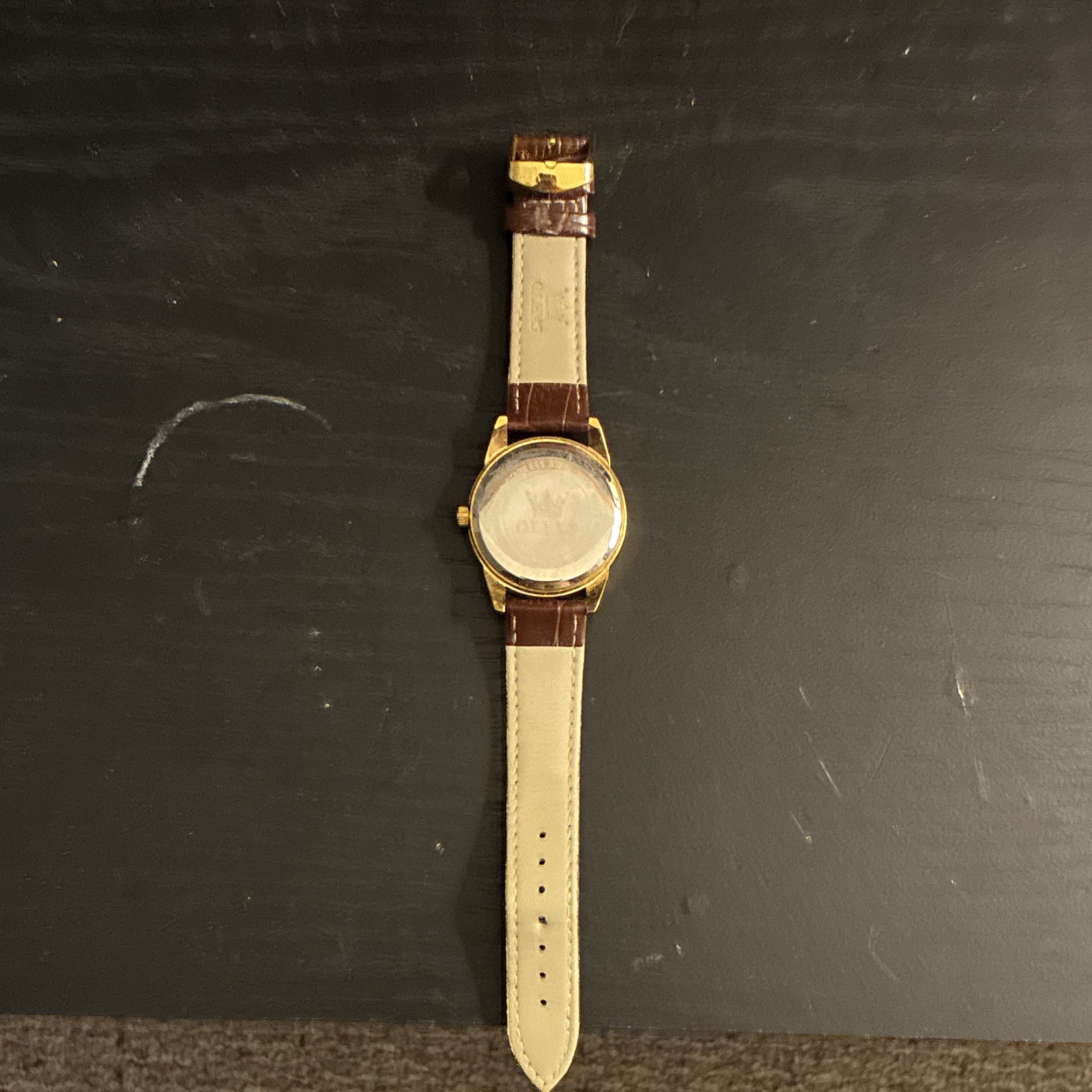 OLEVS Men’s Quartz Day/Date Blue Roman Dial Gold SS Watch Brown Leather Strap