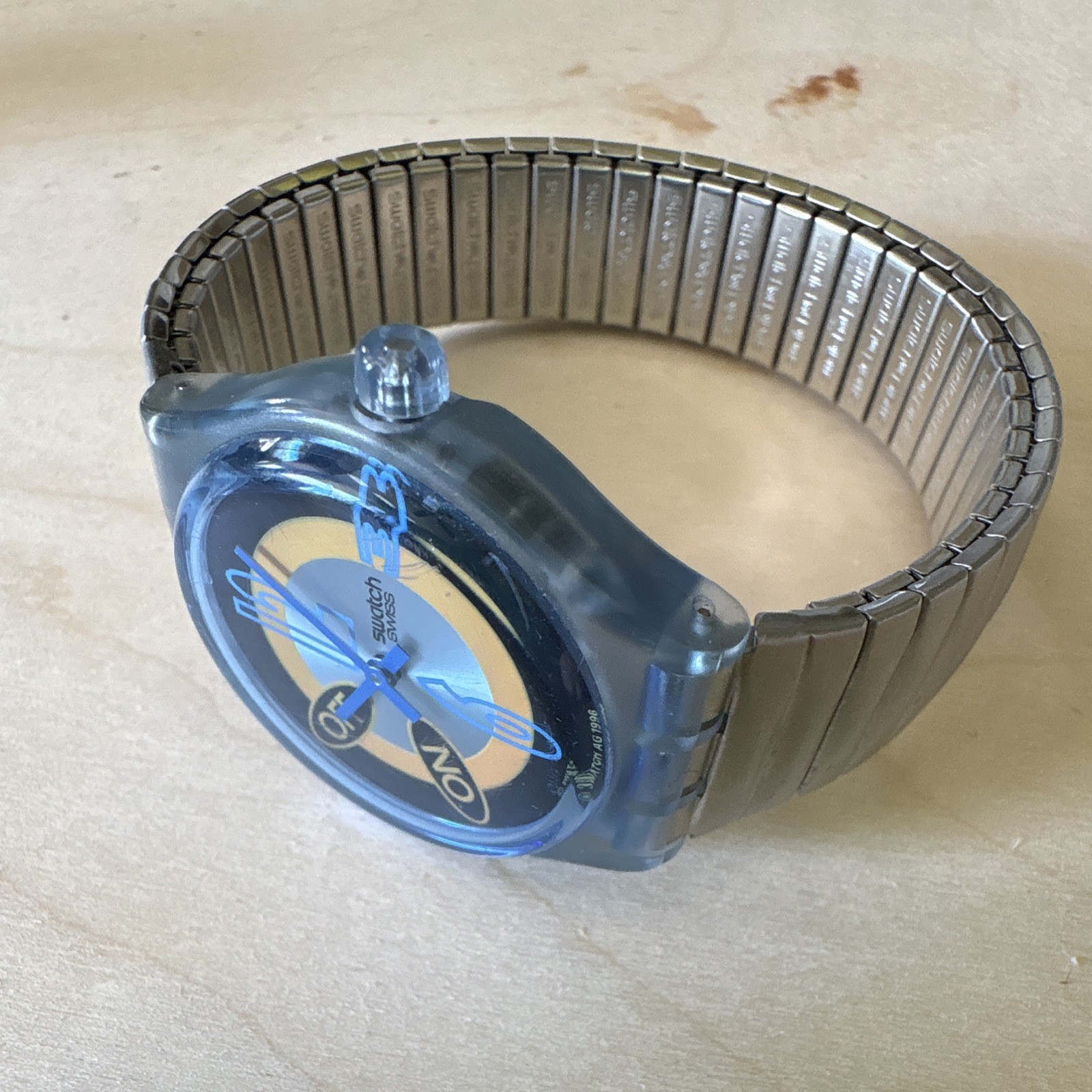 Swatch Musicall Vintage 1997 Quartz 37mm Blue Plastic Case SS Bracelet 30m-works