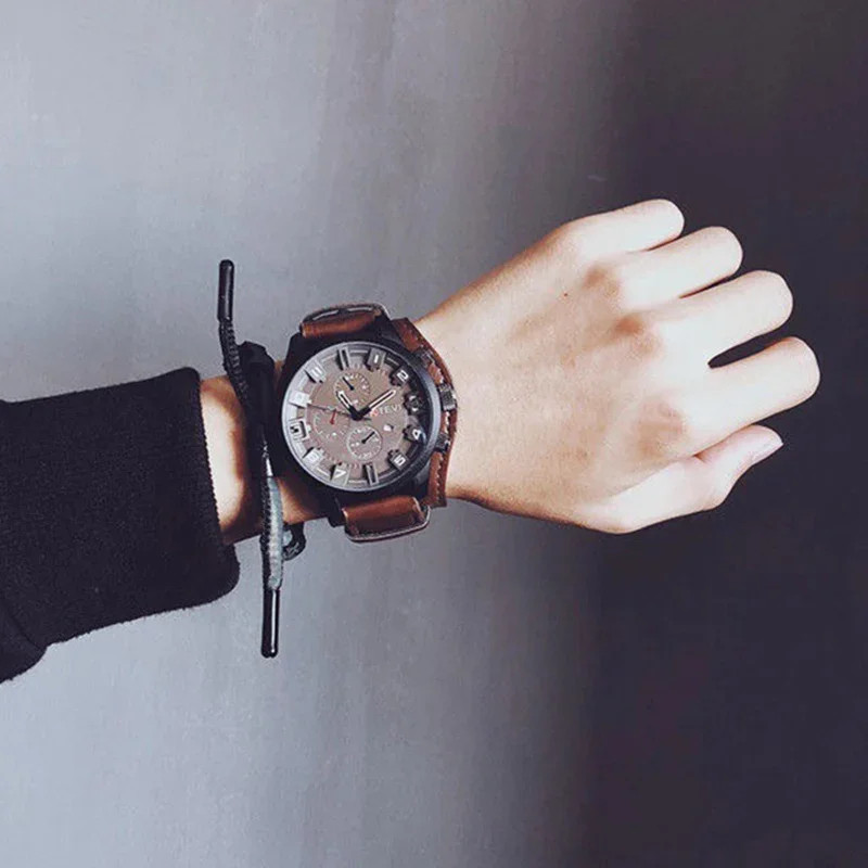 Men’s Watch PU Leather Strap Date Military Style Wristwatch
