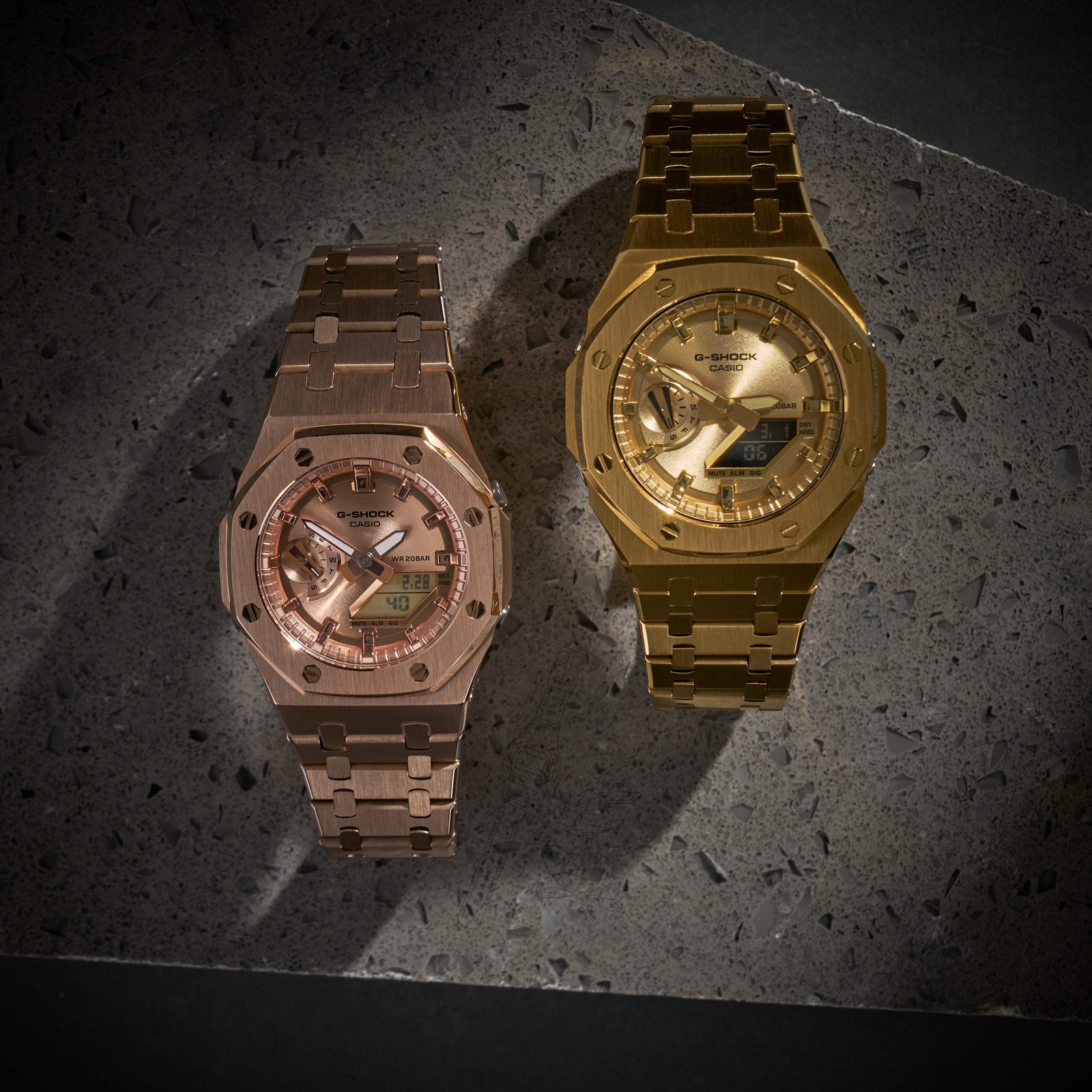 Casio GA-2100 G-Shock Watch w/ Gold Metal Case & Bracelet Mod – Gold Dial