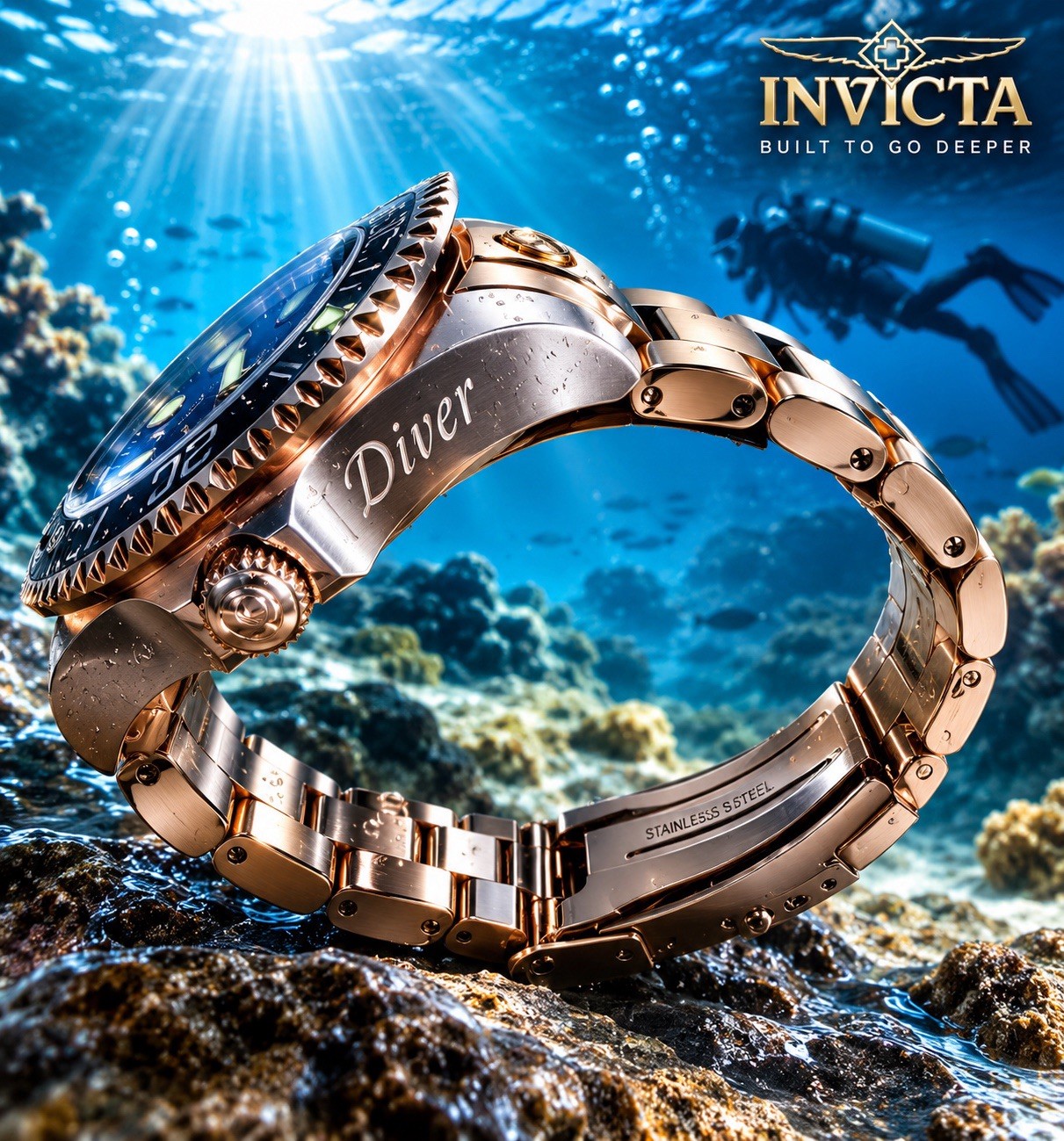 Invicta Grand Diver Navalia Automatic Men’s Watch – 47mm, Rose Gold (33316)