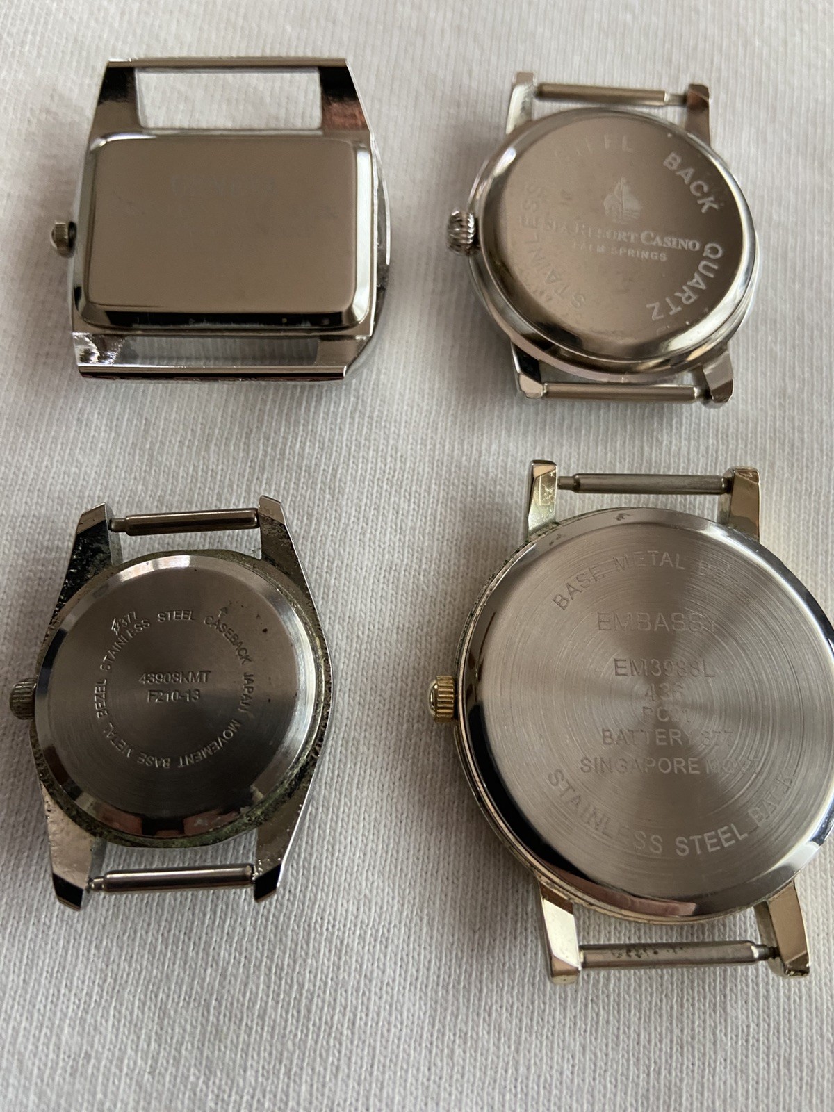 (4) Working Quartz Watches with New Batteries, no bands #100 Embassy and Geneva