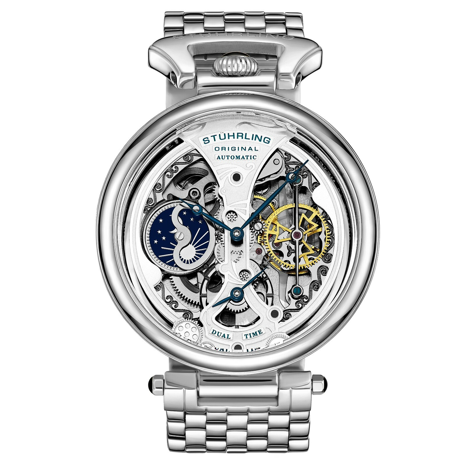 Stuhrling Men’s 4003 Automatic 46mm Silver Watch Stainless Push Deployant Clasp