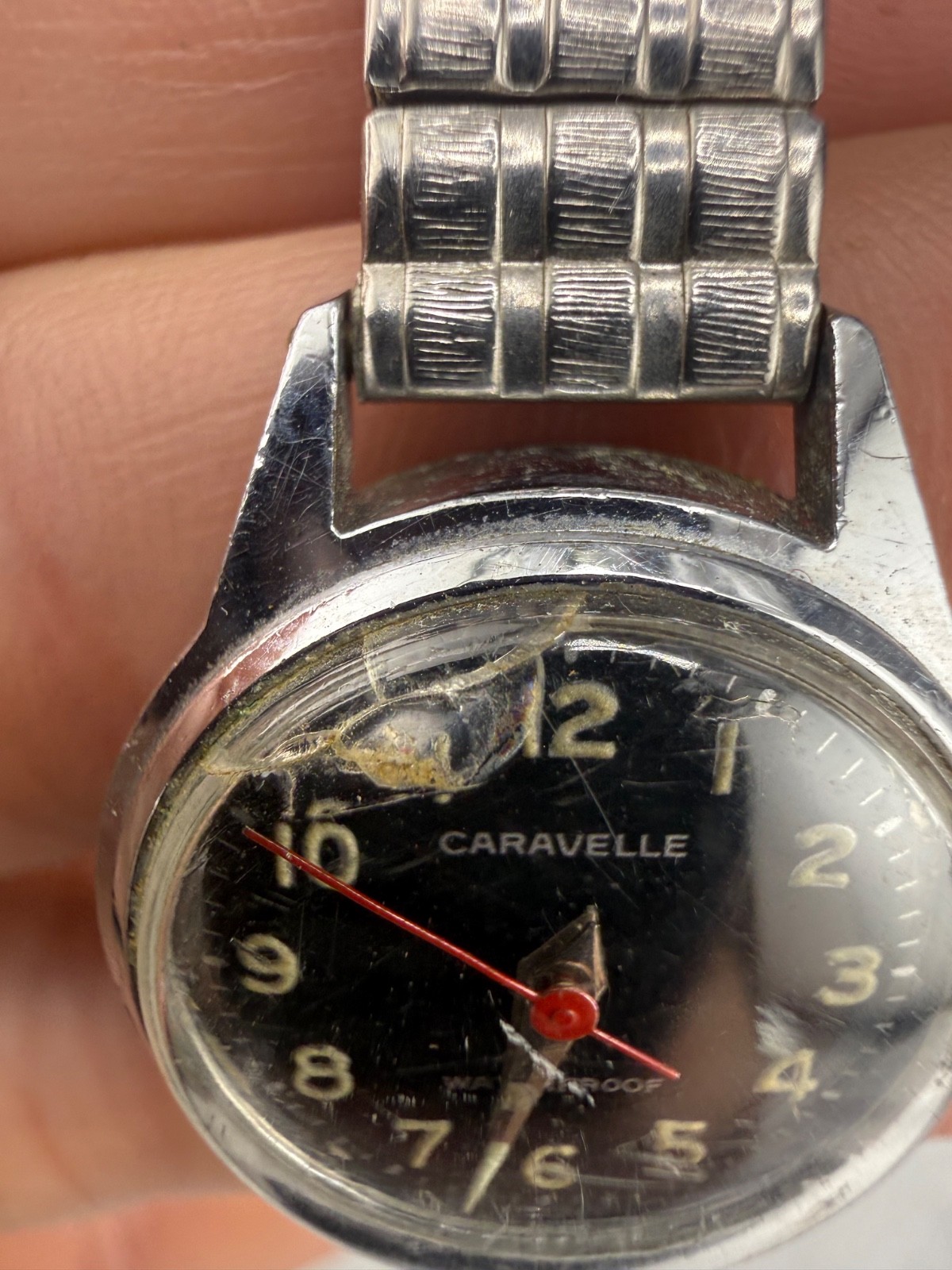 Vintage Caravelle By Bulova Automatic Silver Tone Watch 6” RUNS