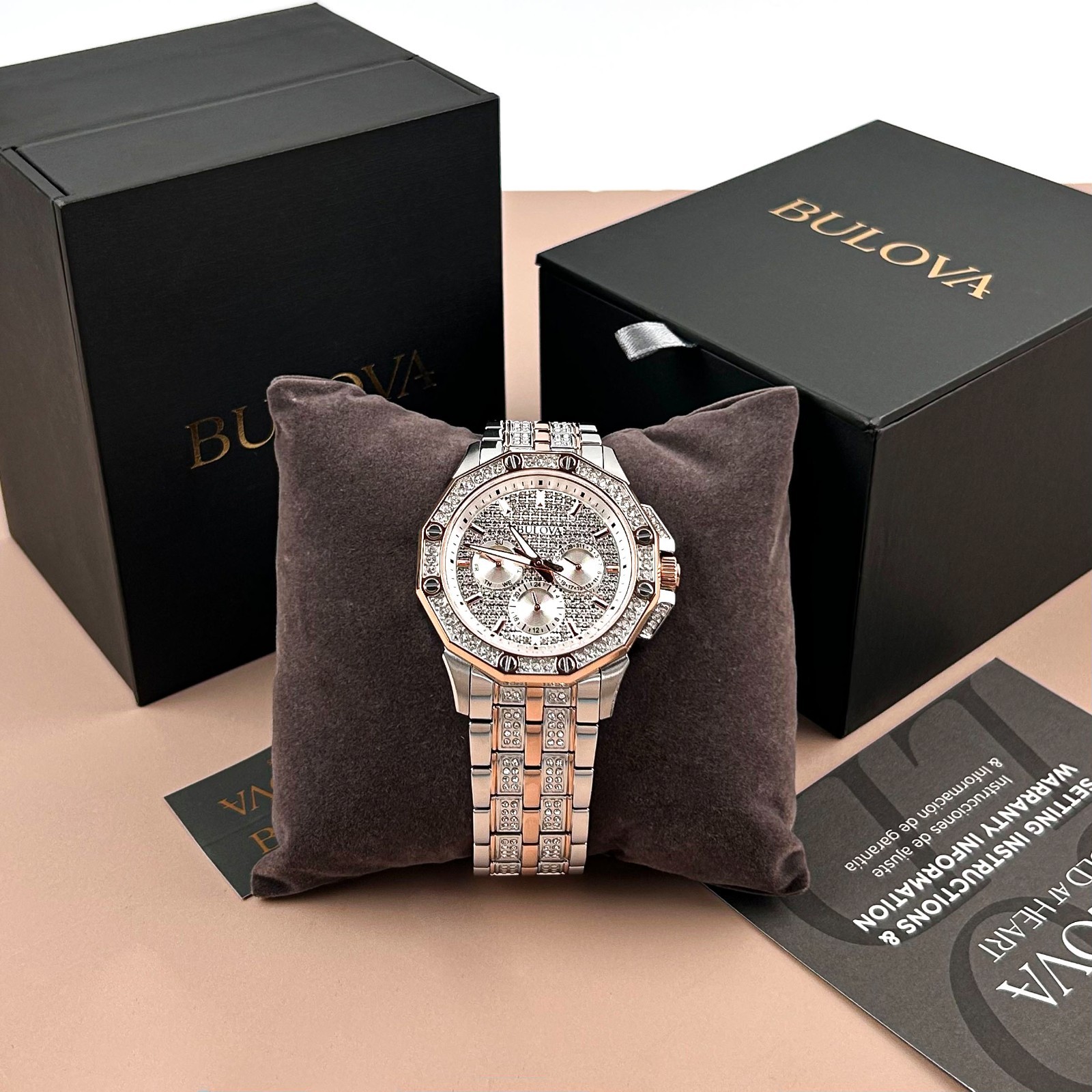 Bulova 98C133 Octava Men’s Two-Tone Gold Silver Crystal Quartz Watch 41.5mm