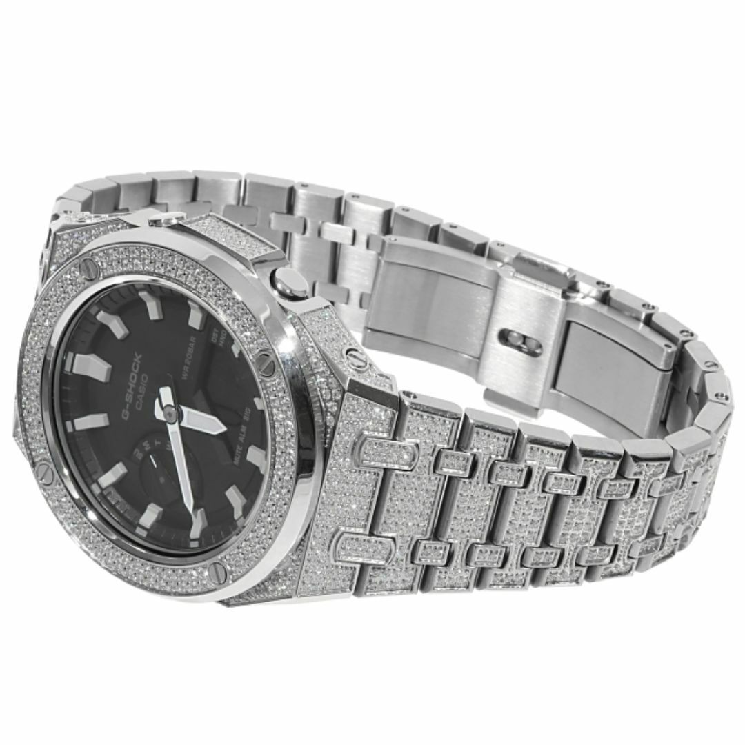 G-Shock GA2100 Metal Full CZ Zirconia Custom Casioak Silver Stainless Steel Blac