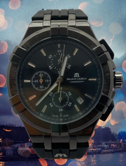 Rare All Black Maurice Lacroix Chronograph Date Refurbished Quartz Wristwatch