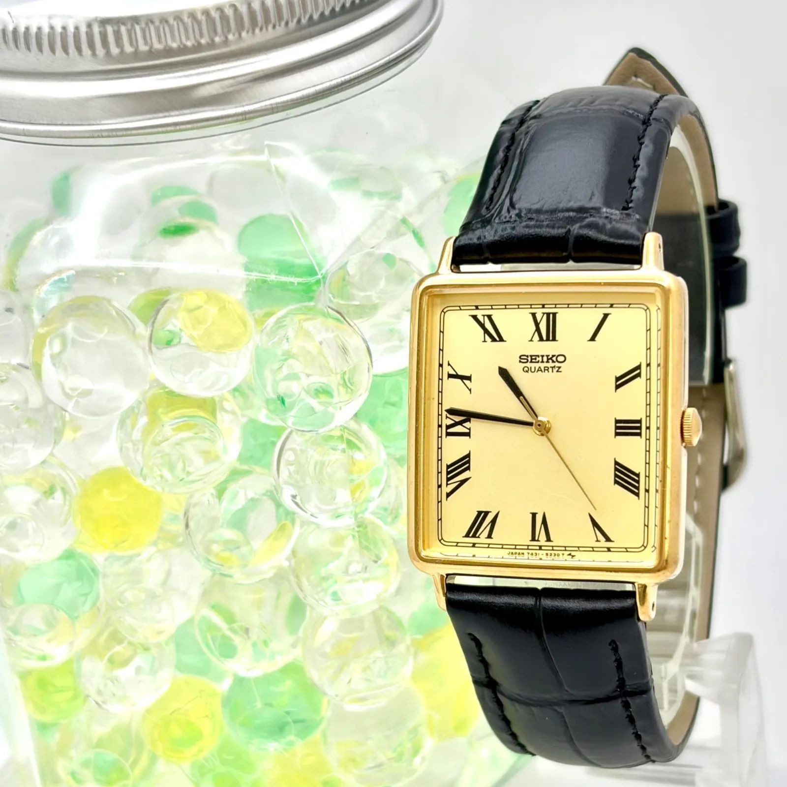 SEIKO 7431-5180 Gold Roman Dial Square Men’s Watch New Band