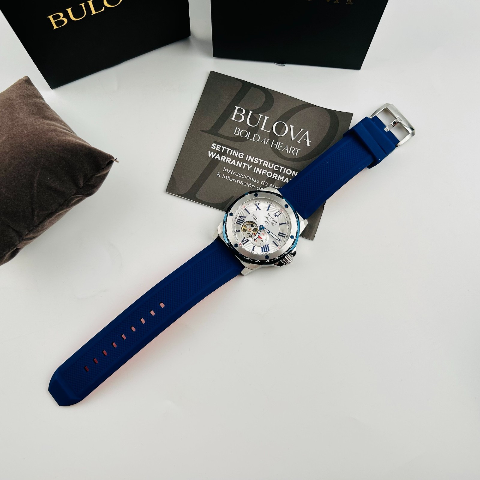 Bulova 98A225 Marine Star Automatic White Dial Silicon Strap Men’s Watch New