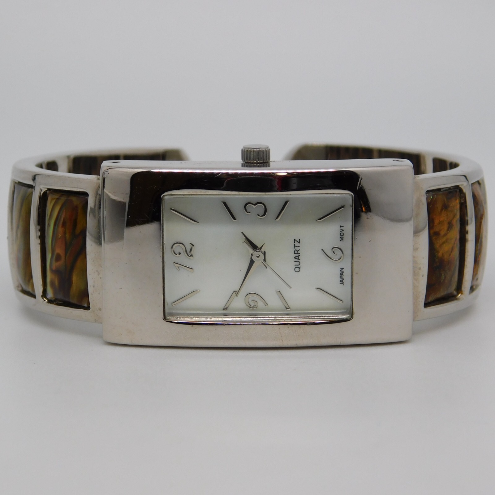 Cuff Bracelet Mother-of-Pearl Inlay Quartz Women’s Watch Sz. 6″ New Battery