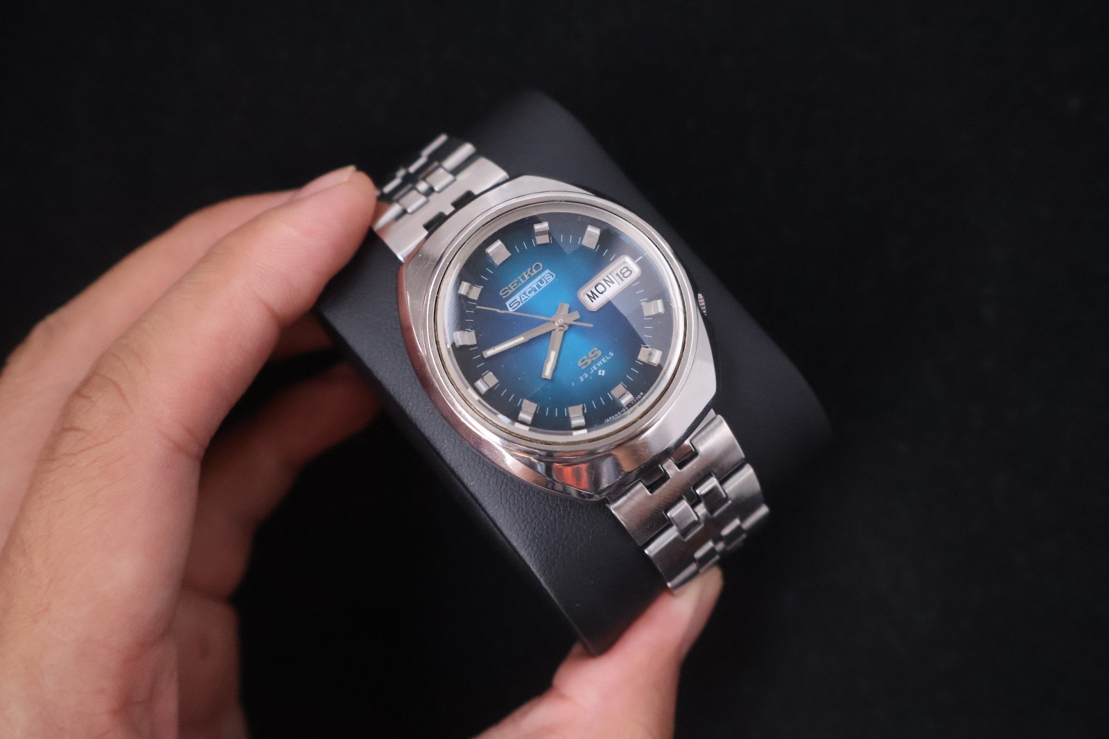 [Serviced] Rare Vintage 1973 Seiko 5 Actus SS Blue Dial 23 Jewels 6106-7590