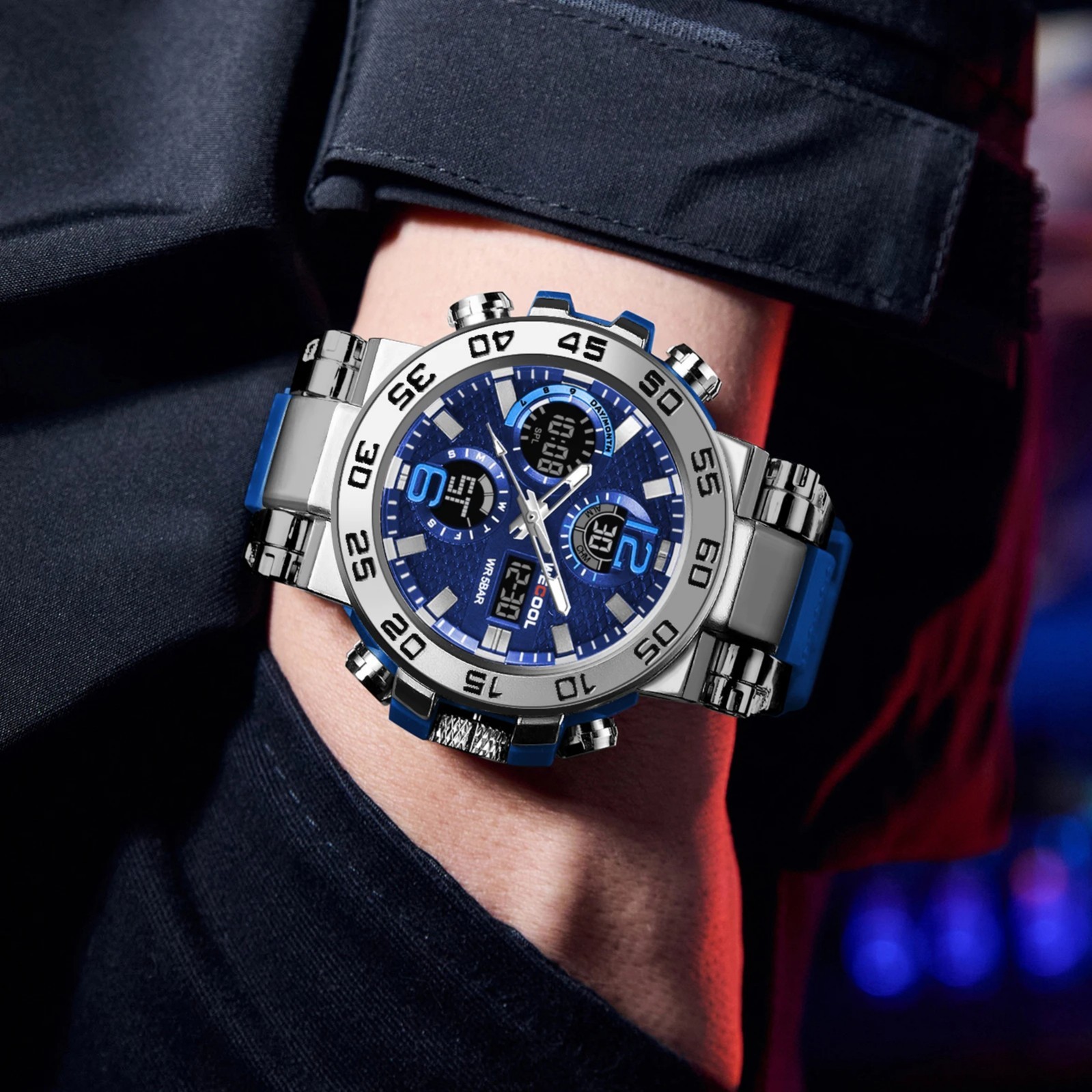 Luxury Mens Watch Quartz Diver Sport Digital Analog 5ATM Waterproof Wristwatch