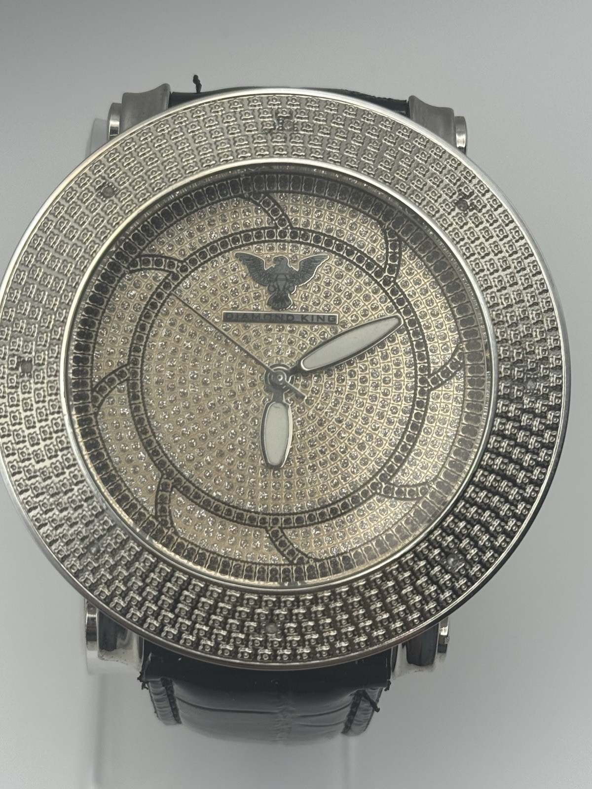 Diamond King DKW-0714 Men’s Iced Out Watch Extra White Band Case New Battery